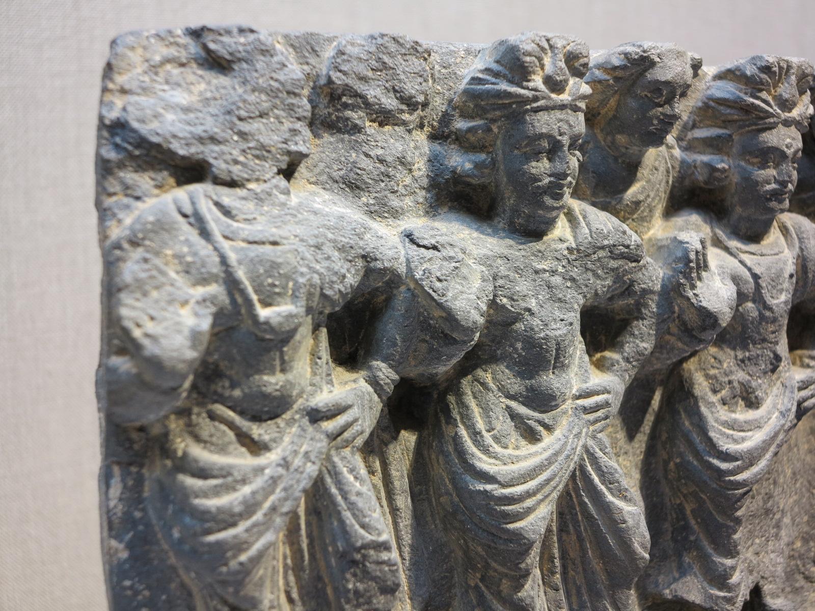 2nd-century Gandharan Attendants of The Buddha relief sculpture - Beige Figurative Sculpture by Unknown