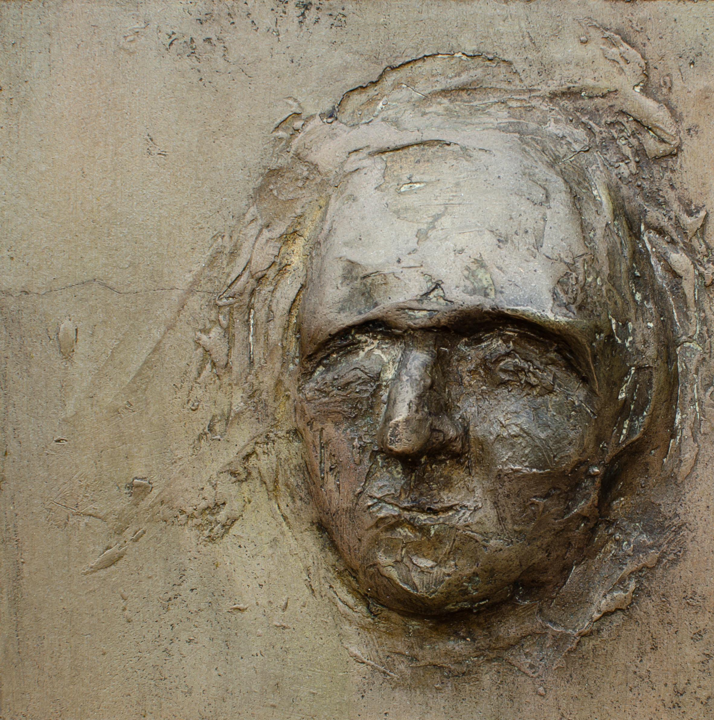 3 Volti fusi in bronzo, artista misterioso di metà secolo - Figurative Sculpture Marrone di Unknown