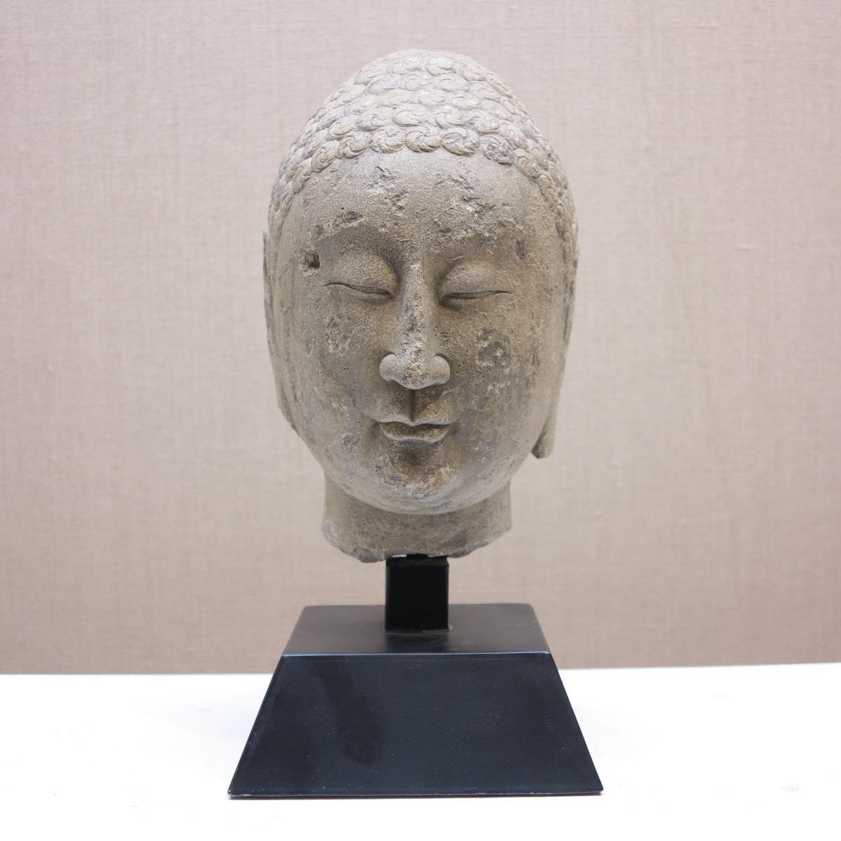 Unknown Figurative Sculpture - 6th-century Northern Qi Dynasty Head of Buddha Chinese Bust Sculpture