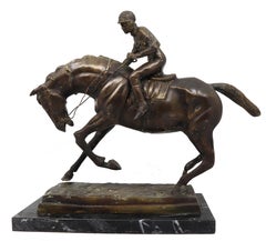 A bronze equestrian statue of a Jockey on his horse 19 century