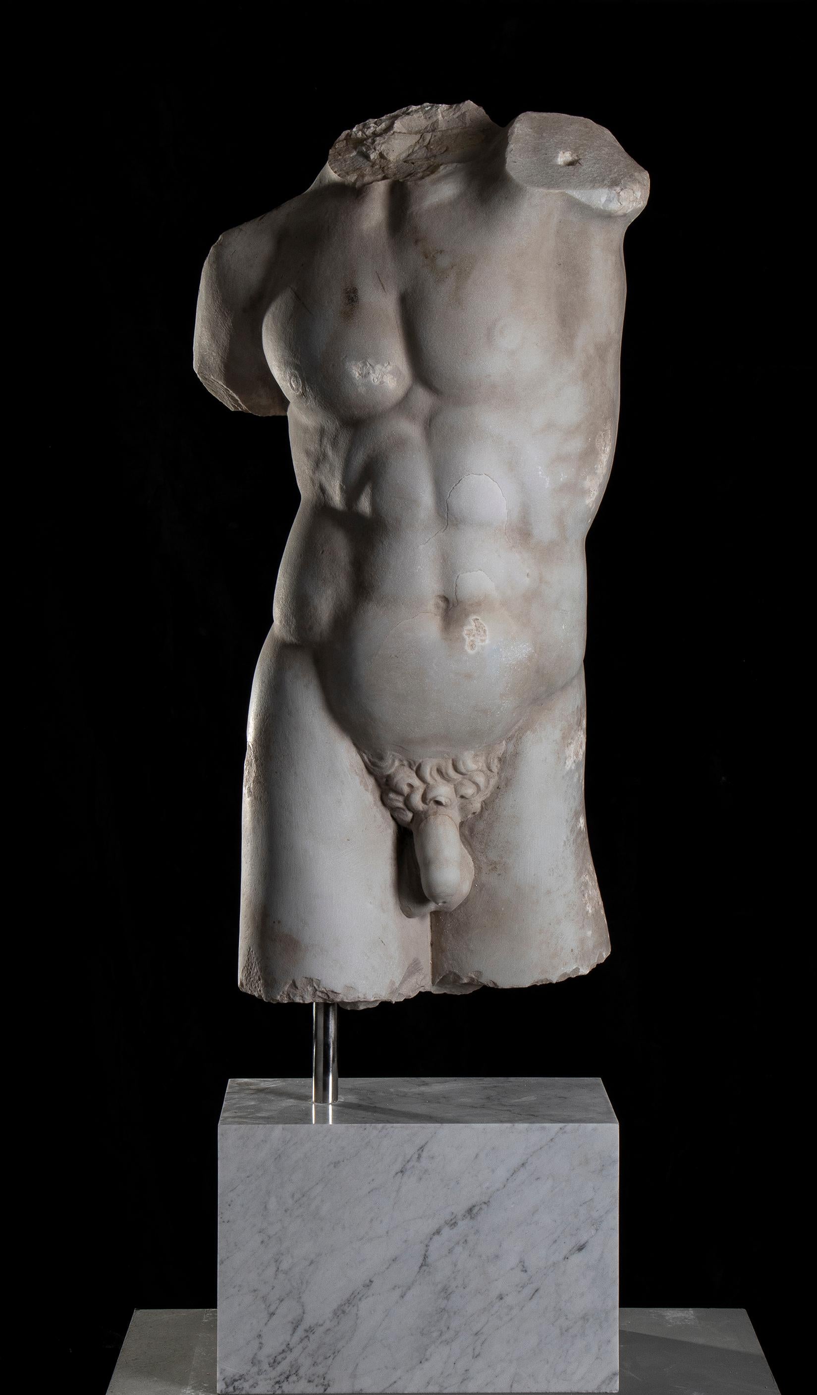 Unknown Nude Sculpture - A Classical Roman Style Marble Sculpture Torso Of A God Or Athlete 