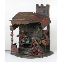 Antique A Cold Painted Austrian bronze Lamp of a Cobbler Shop