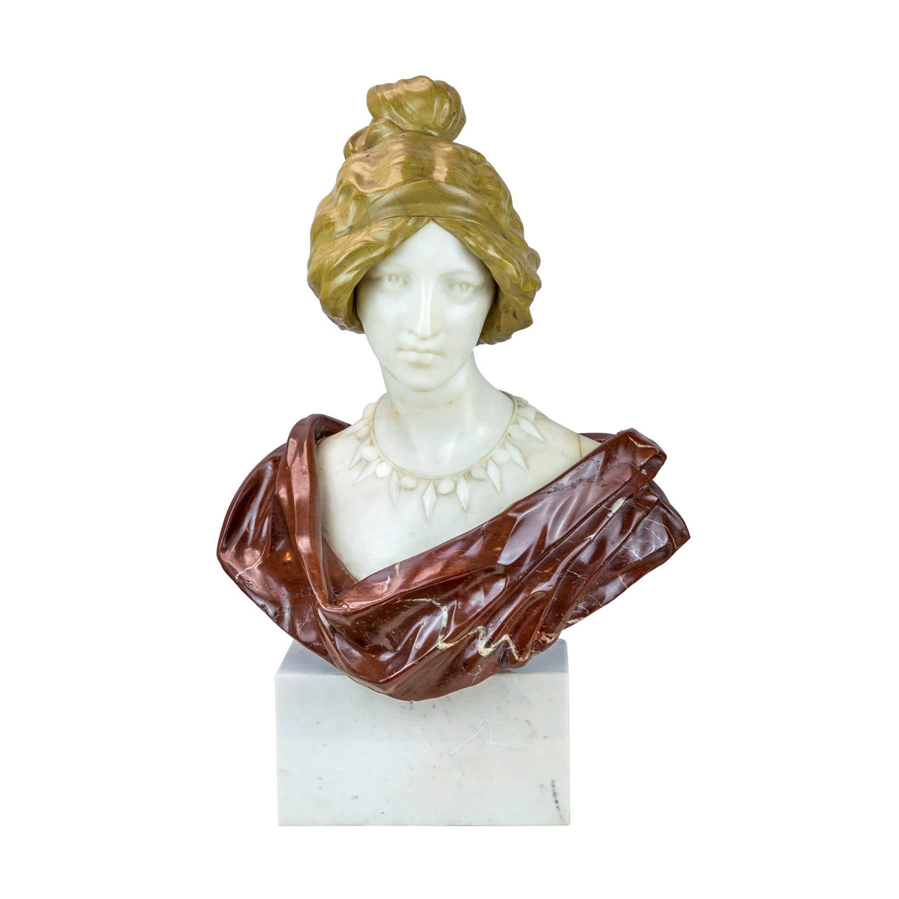 Unknown Figurative Sculpture - French Marble Bust of a Young Lady
