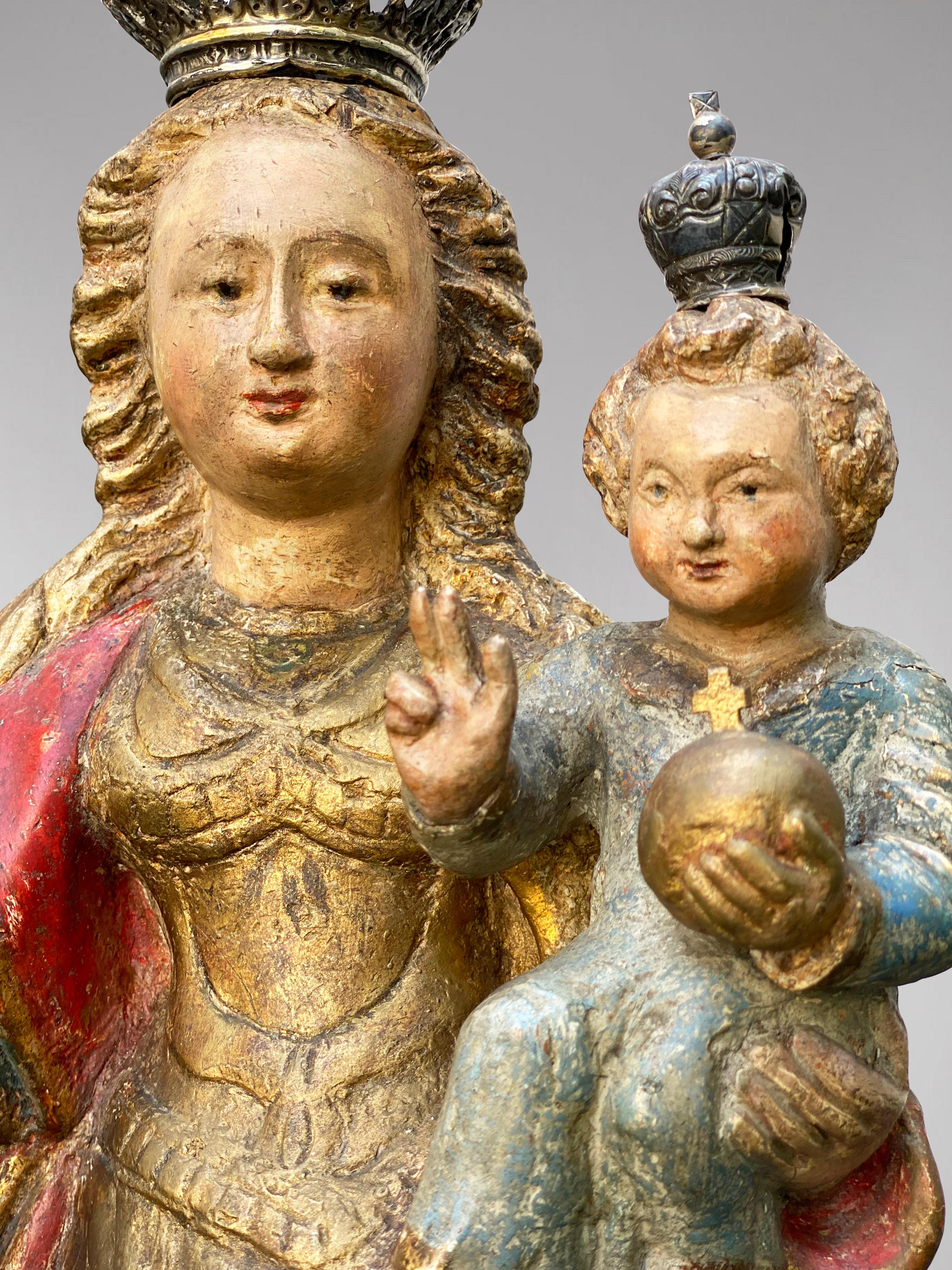 A Flemish Statue of Crowned Virgin Mary with Child Jesus, 17th Century For Sale 4