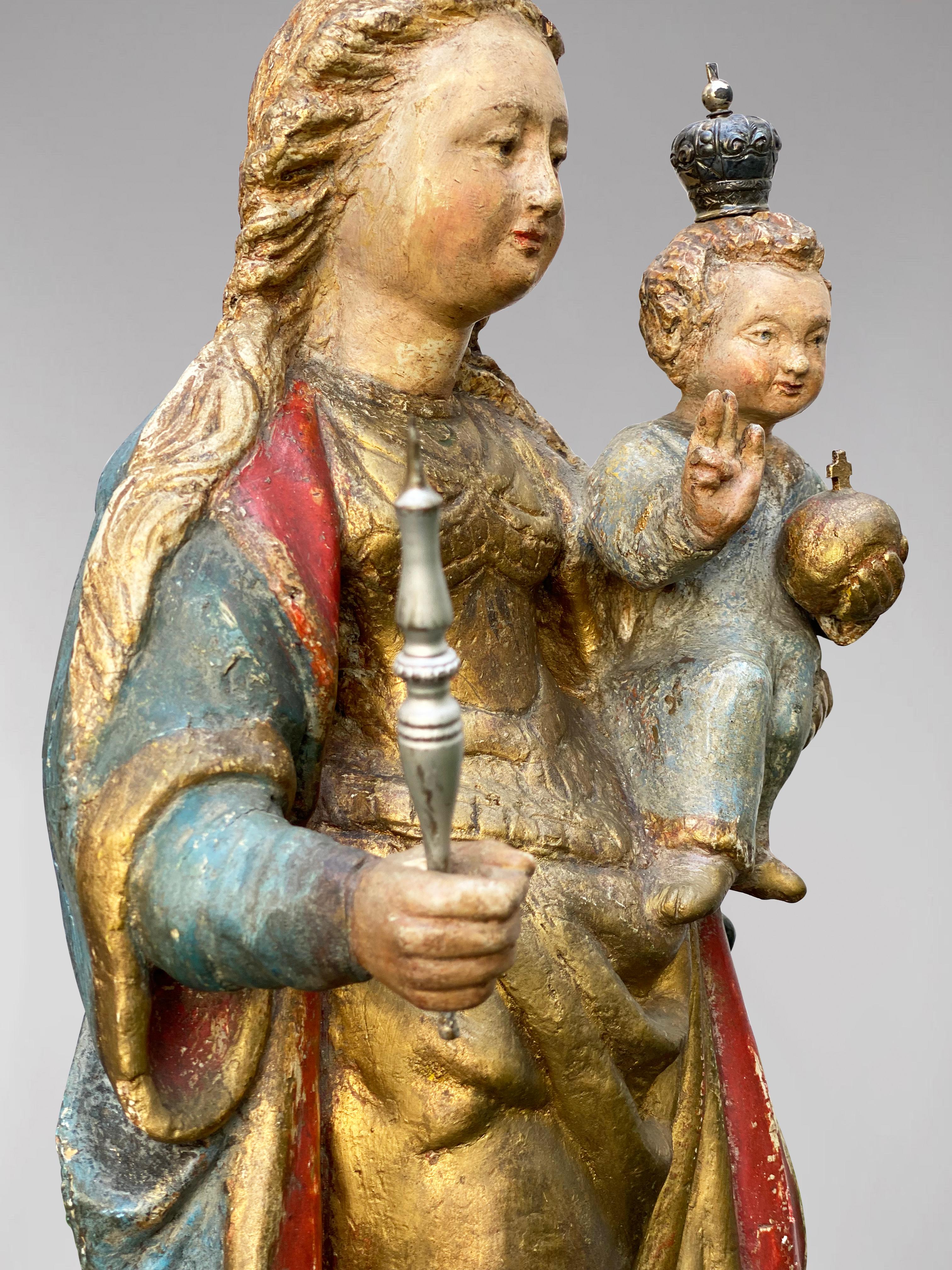A Flemish Statue of Crowned Virgin Mary with Child Jesus, 17th Century For Sale 1