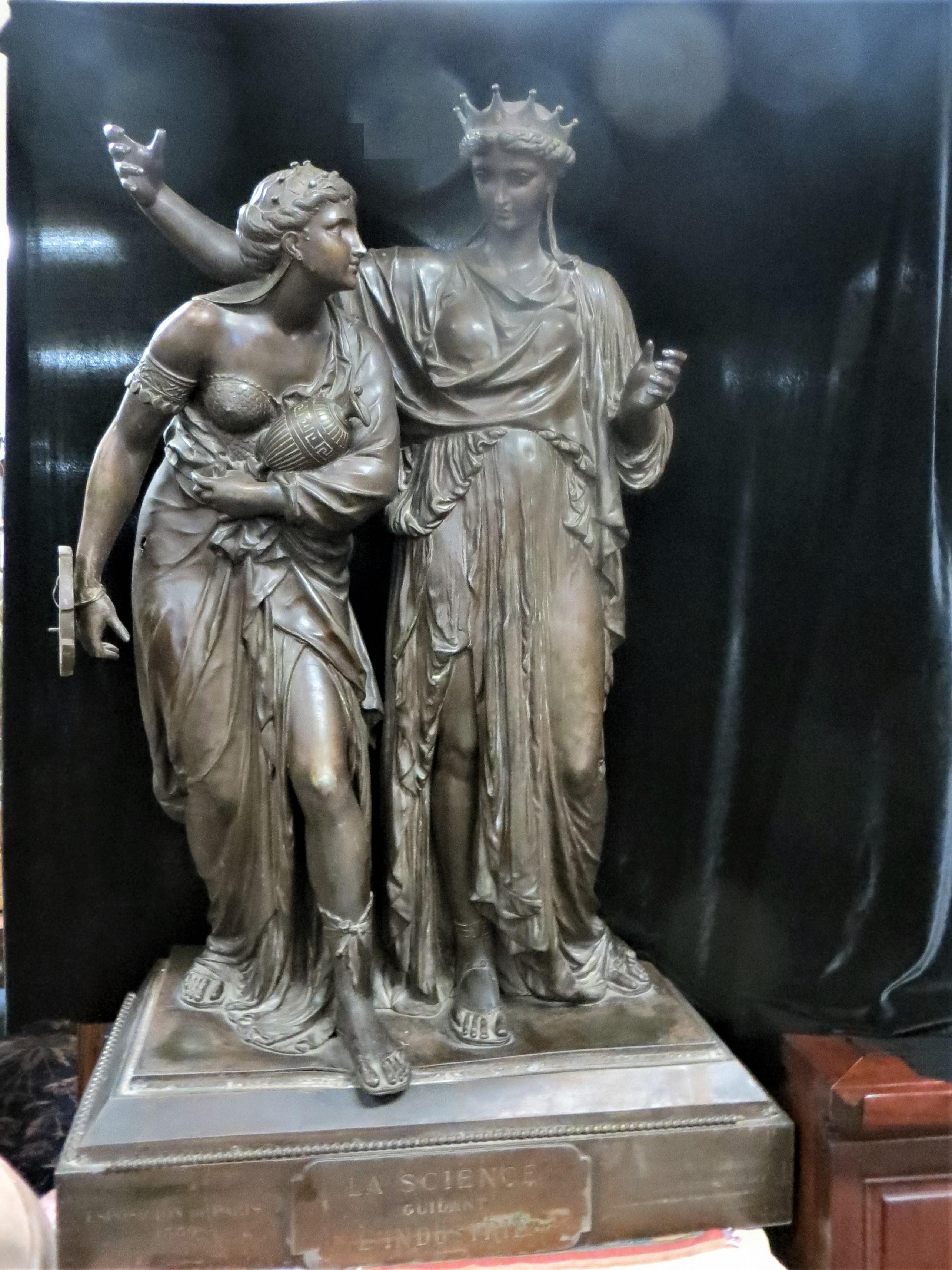 A FRENCH SCULPT-PATINATED SPELTER GROUP ENTITLED 'LA SCIENCE GUIDANT L'INDUSTRIE - Sculpture by Unknown