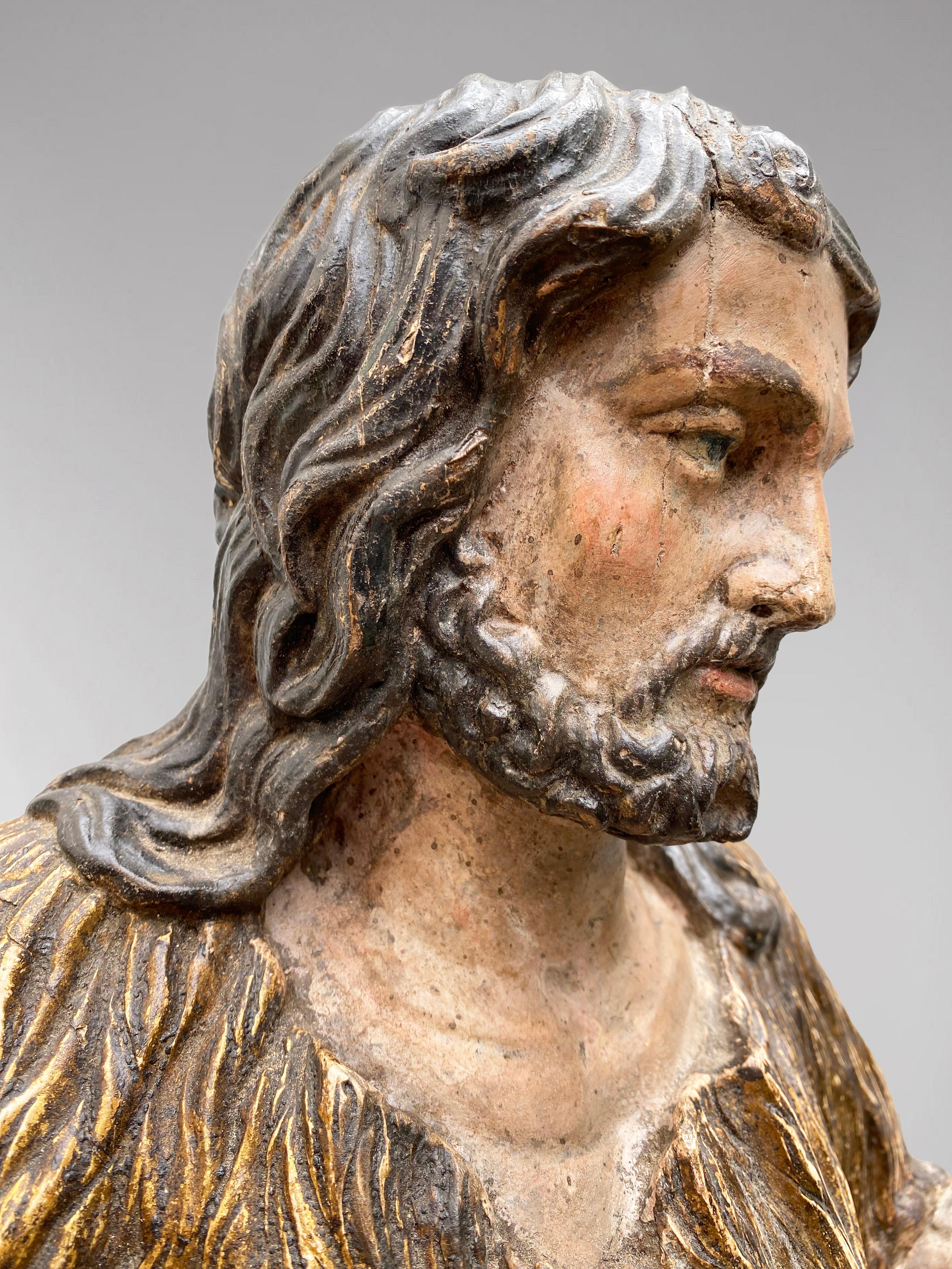 A French Statue of Saint John the Baptist, Circa 1700, polychromed wood For Sale 3
