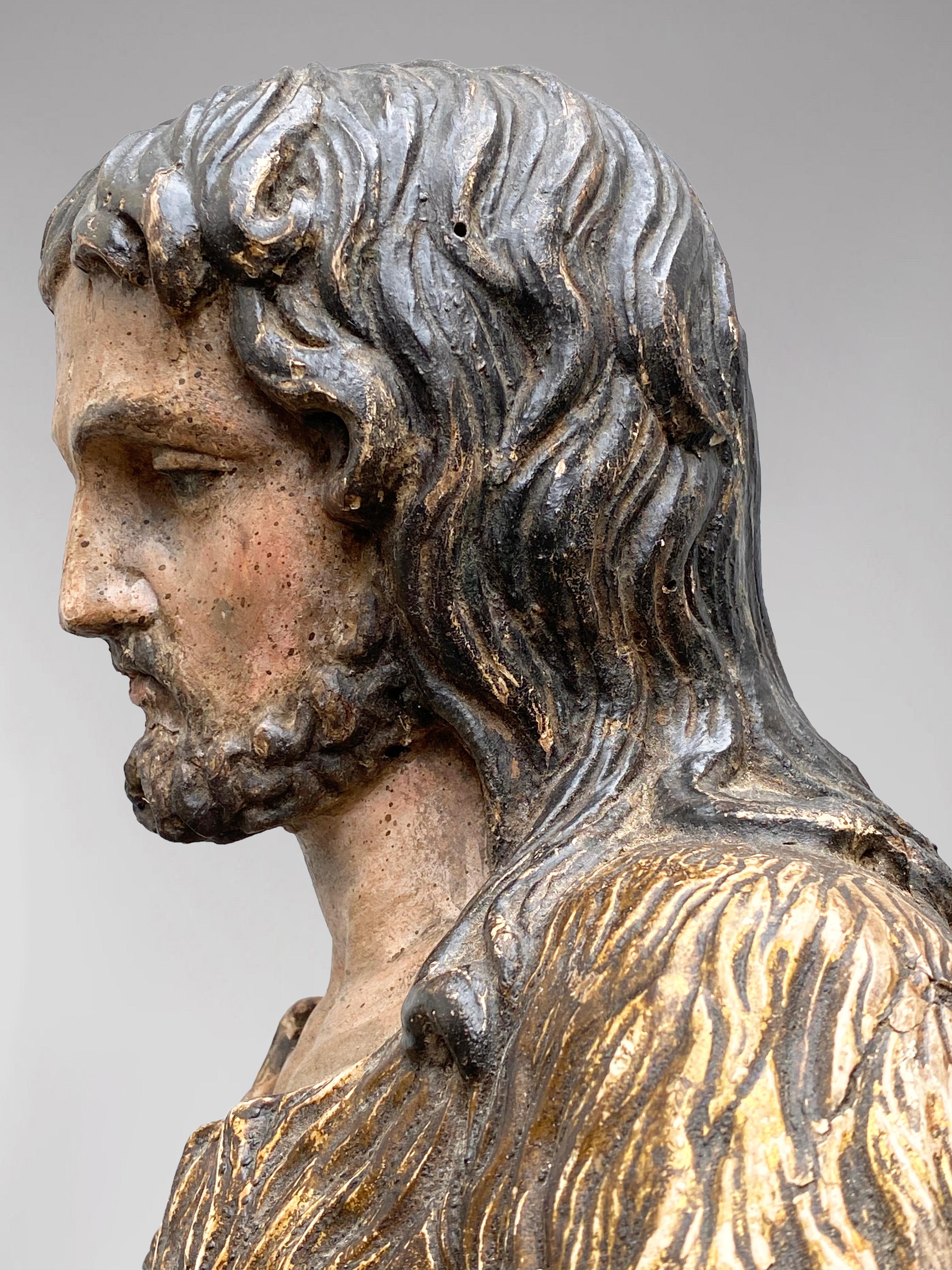 A French Statue of Saint John the Baptist, Circa 1700, polychromed wood For Sale 4