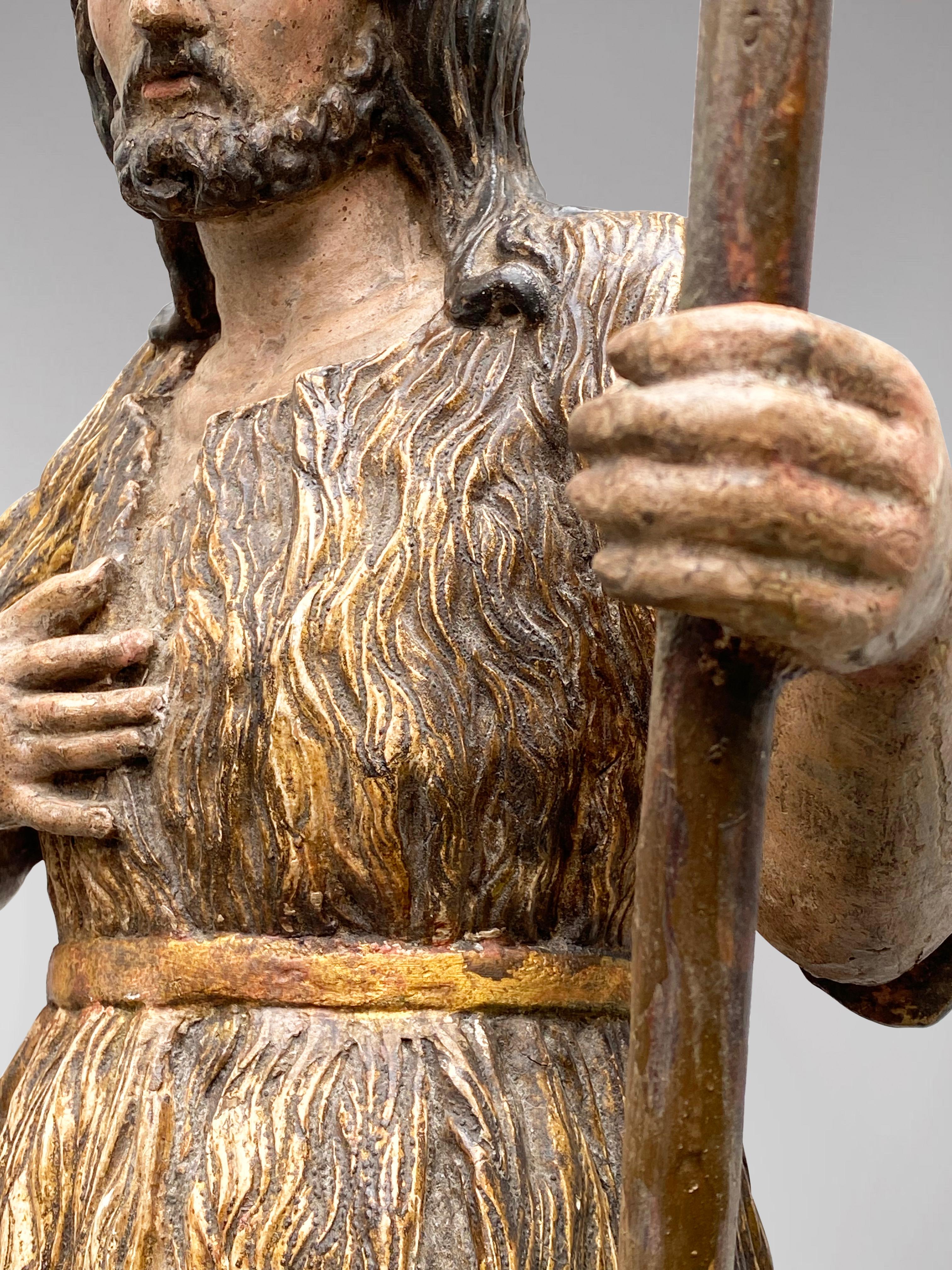 Statue française de Saint John The Baptist, Circa 1700, bois polychromé en vente 1