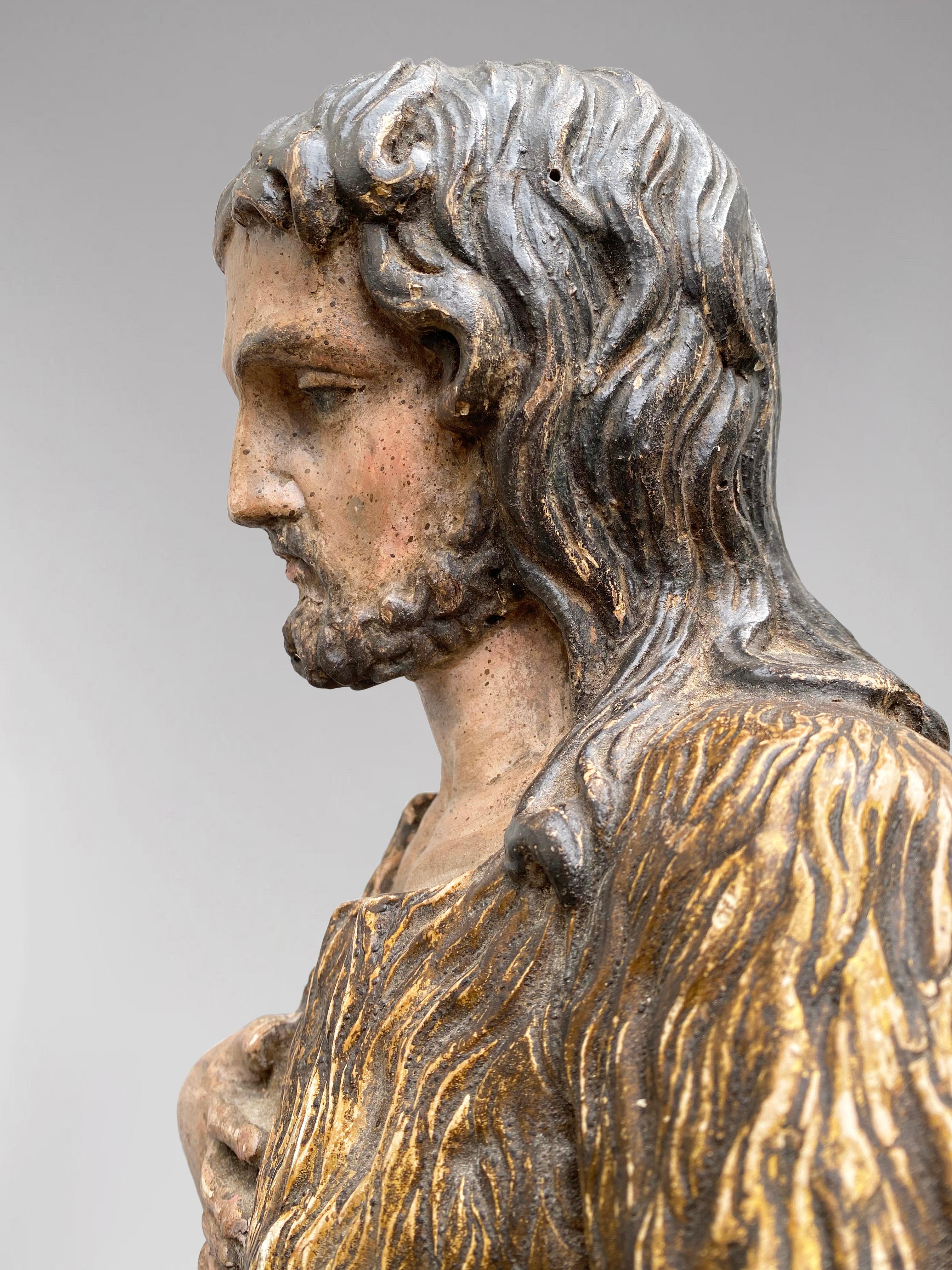Statue française de Saint John The Baptist, Circa 1700, bois polychromé en vente 4