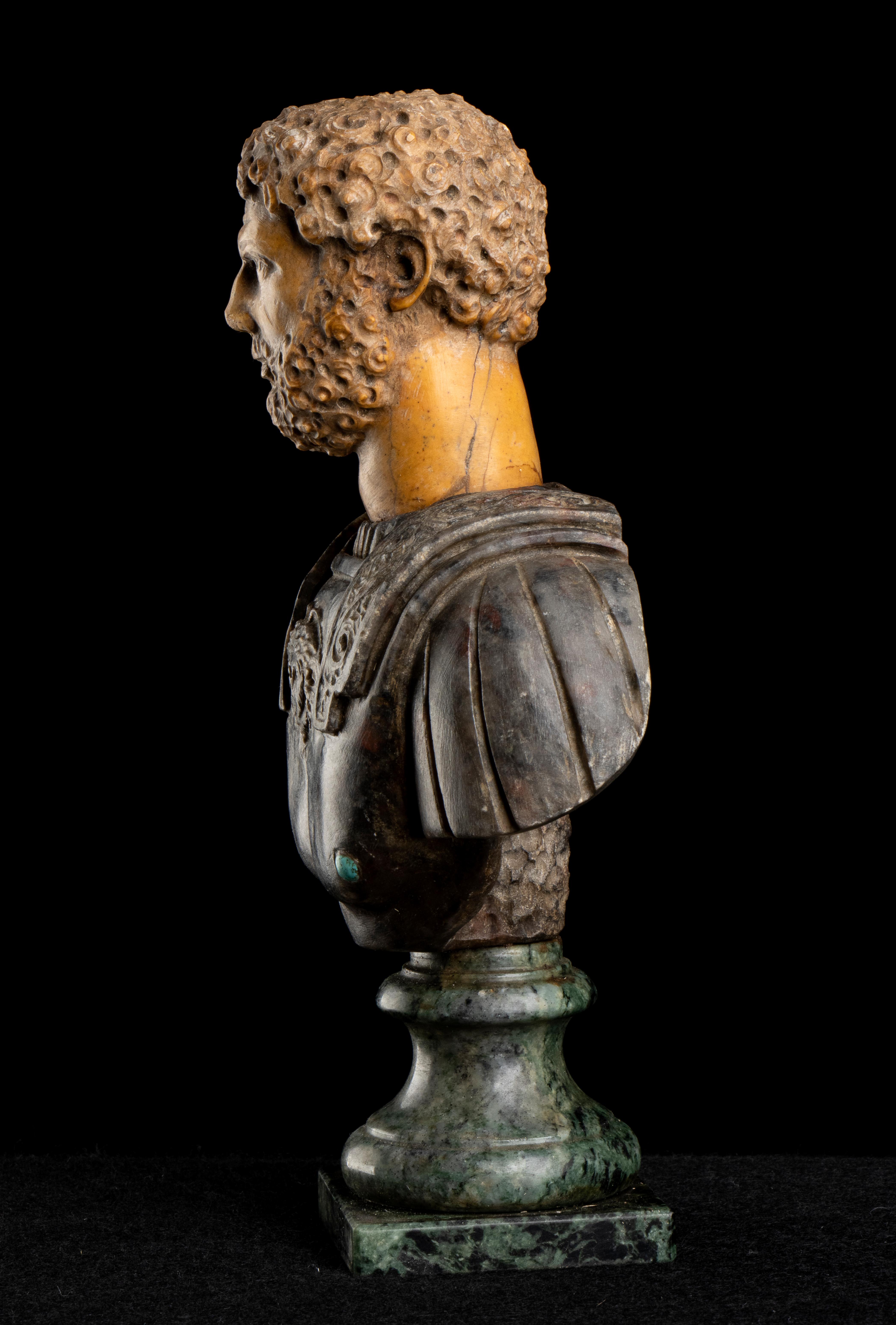A Grand Tour Set of Three Polychrome Marble Busts Sculptures of Roman Emperors 10