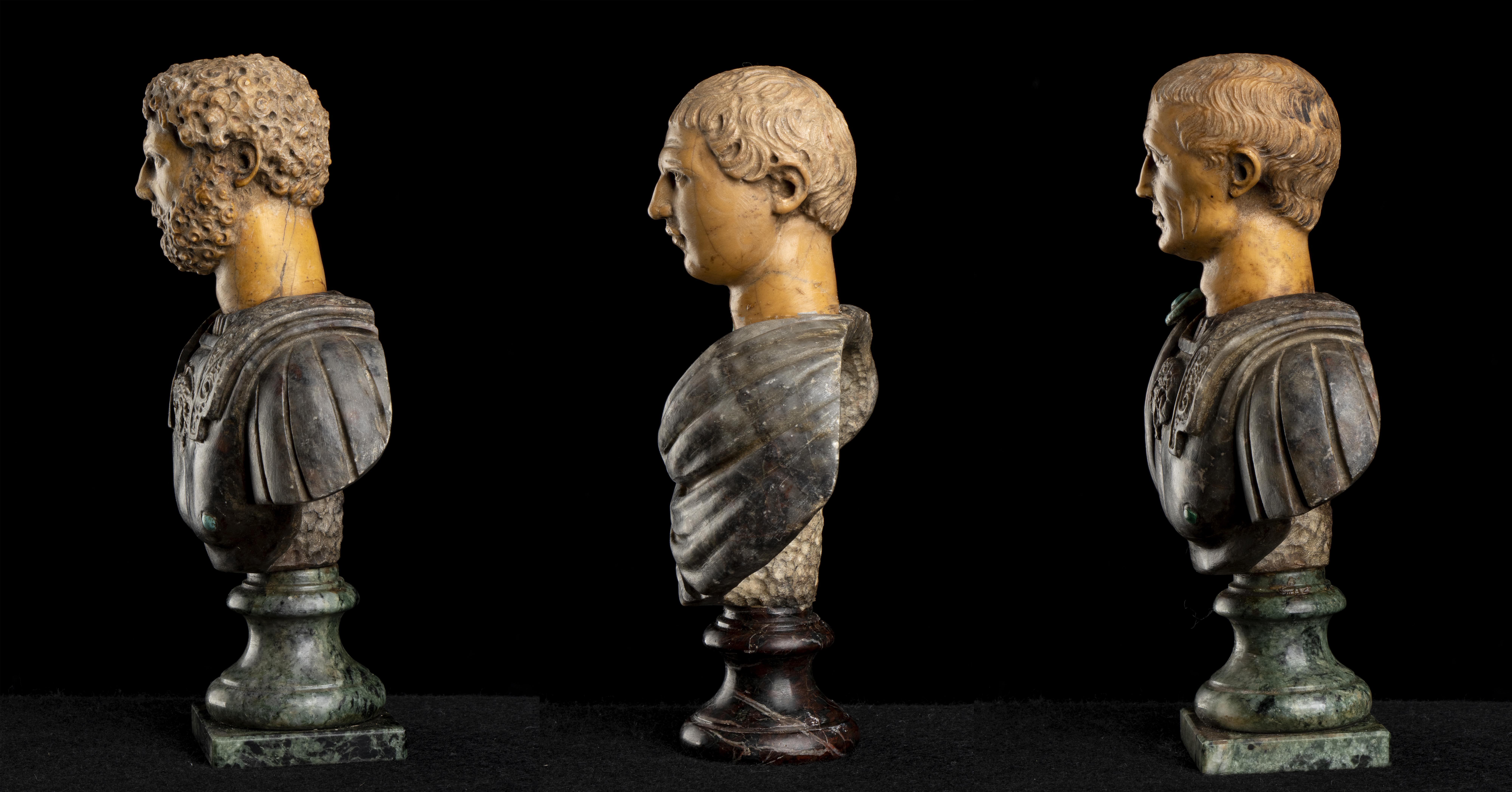 A Grand Tour Set of Three Polychrome Marble Busts Sculptures of Roman Emperors  3
