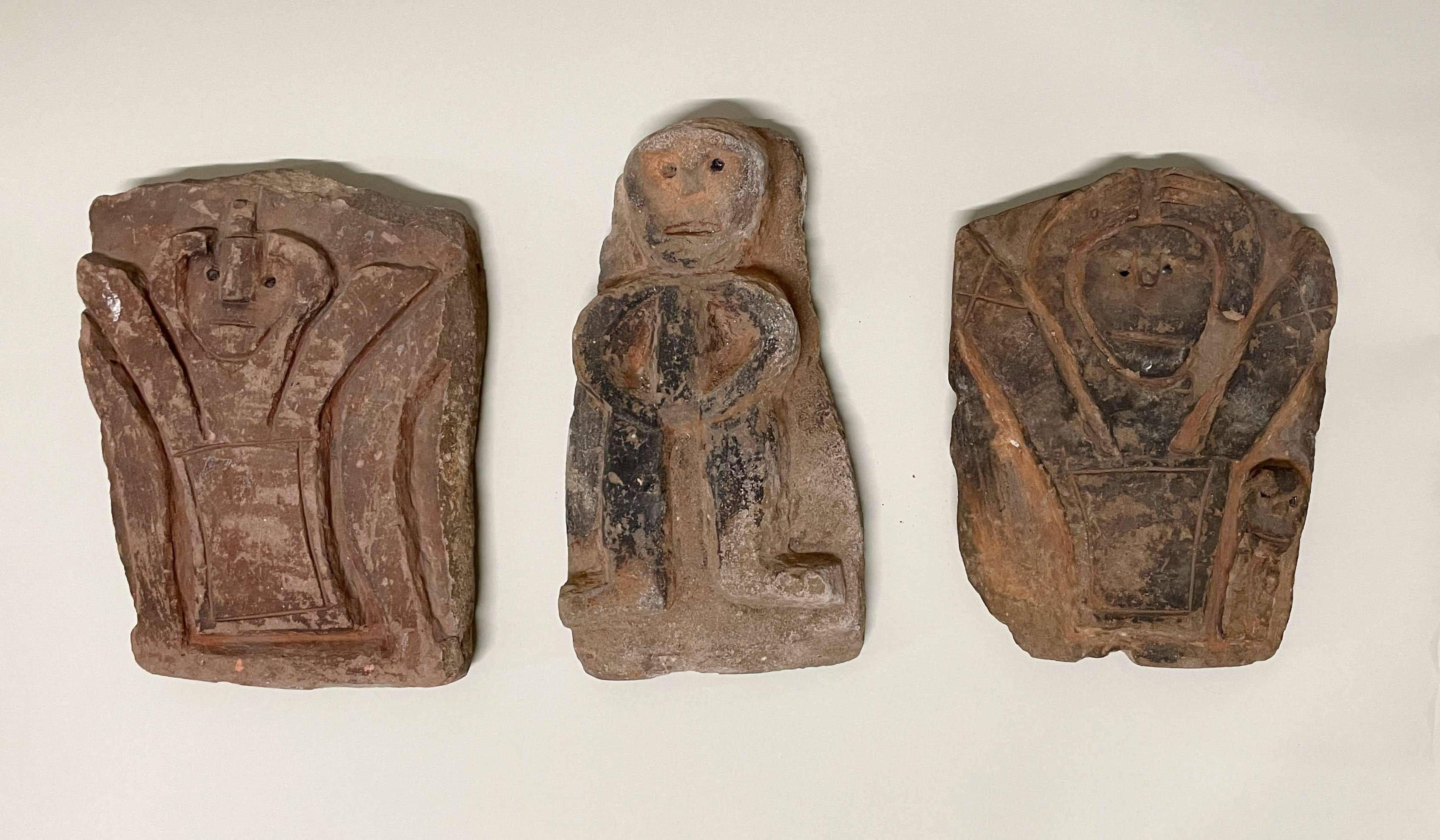 A Grouping of Three Period Ancestor Posts, Possibly Aztec - Sculpture by Unknown