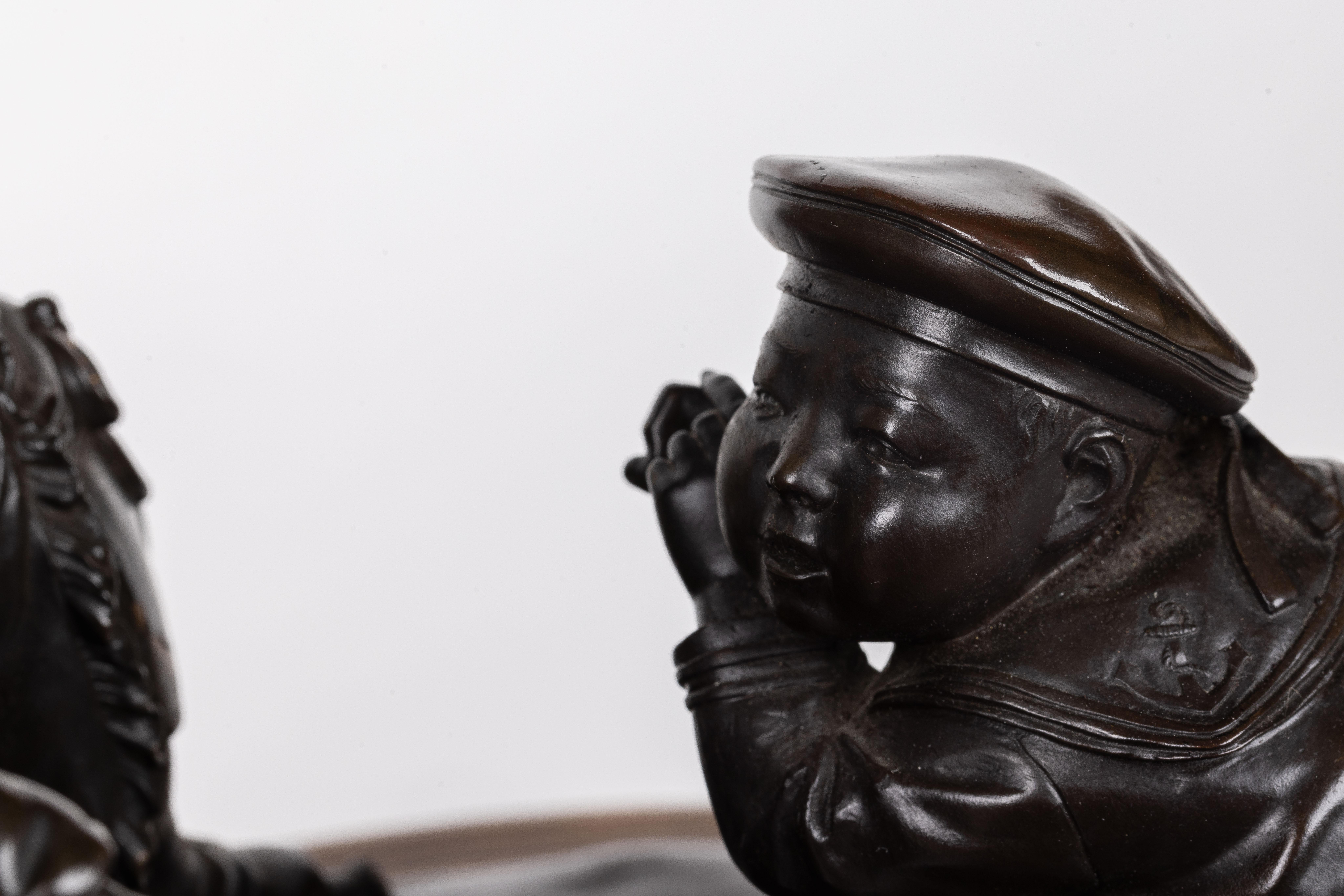 Escultura japonesa de bronce de la Escuela de Tokio del Periodo Meiji, grande y excepcional en venta 13