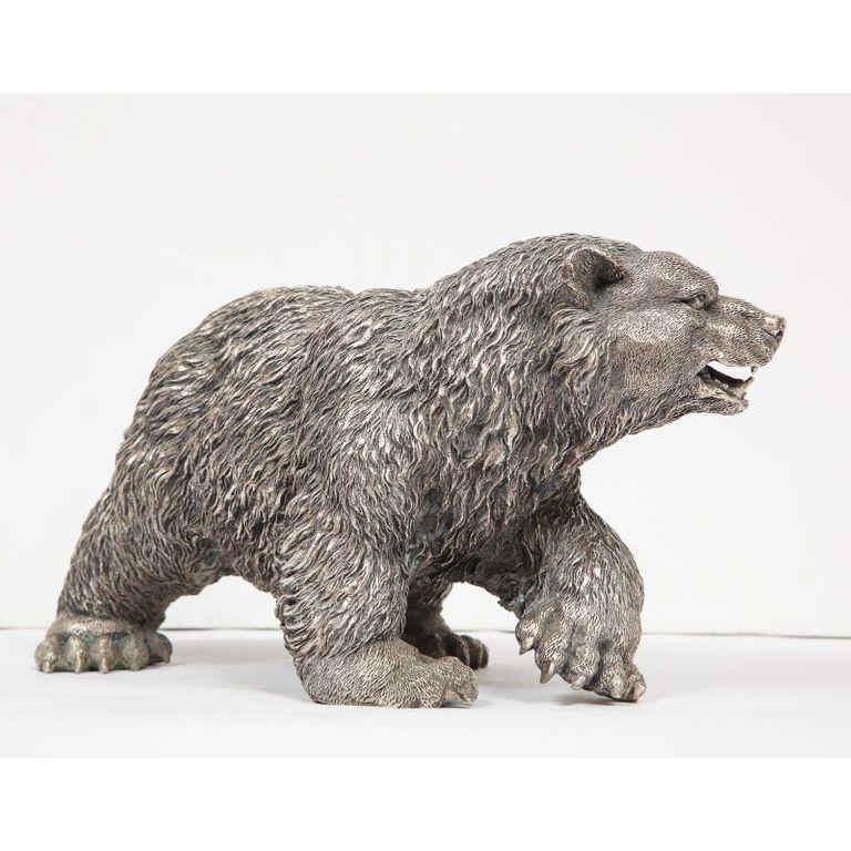 A Large Antique French Silvered Figure of Polar Bear, circa 1900 - Sculpture by Unknown