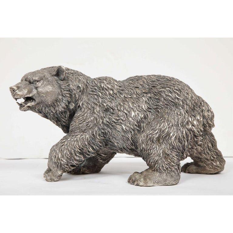 A Large Antique French Silvered Figure of Polar Bear, circa 1900 - Gray Figurative Sculpture by Unknown