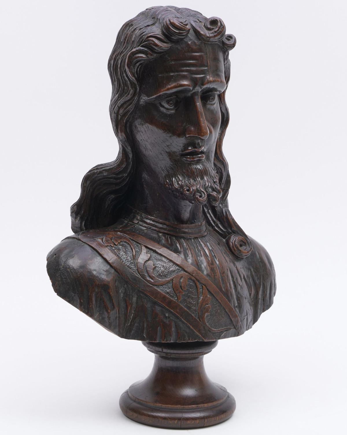 Un monumentale busto di Gesù Cristo in legno di Oak intagliato del XVI secolo. - Sculpture di Unknown