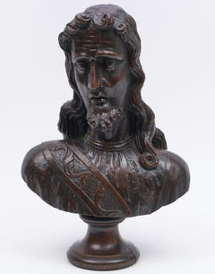 A Monumental 16th Century Renaissance Carved Oak Bust of Jesus Christ