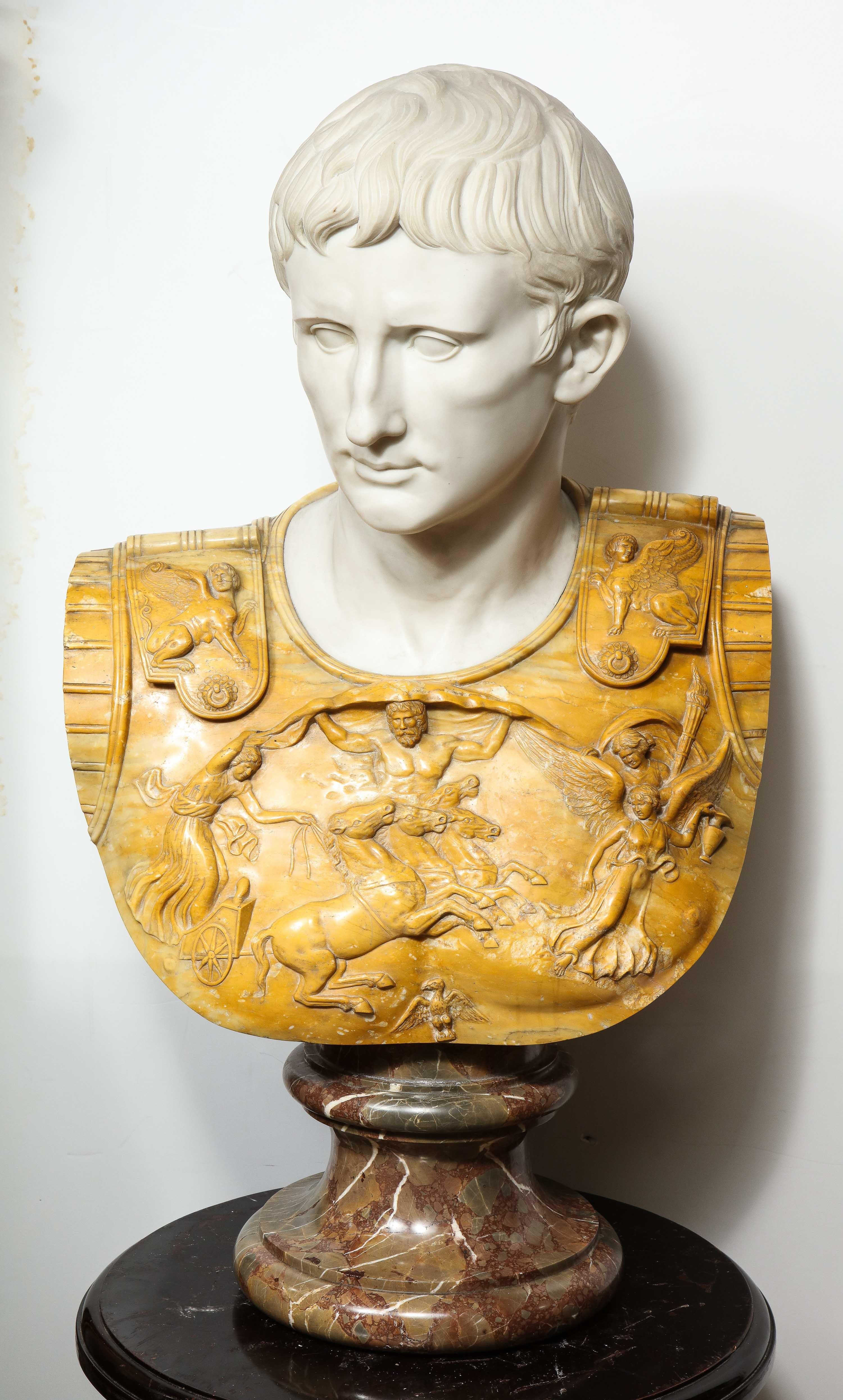 A Museum Quality Carrara and Sienna Marble Bust of Julius Augustus Caesar, 1850 - Sculpture by Unknown