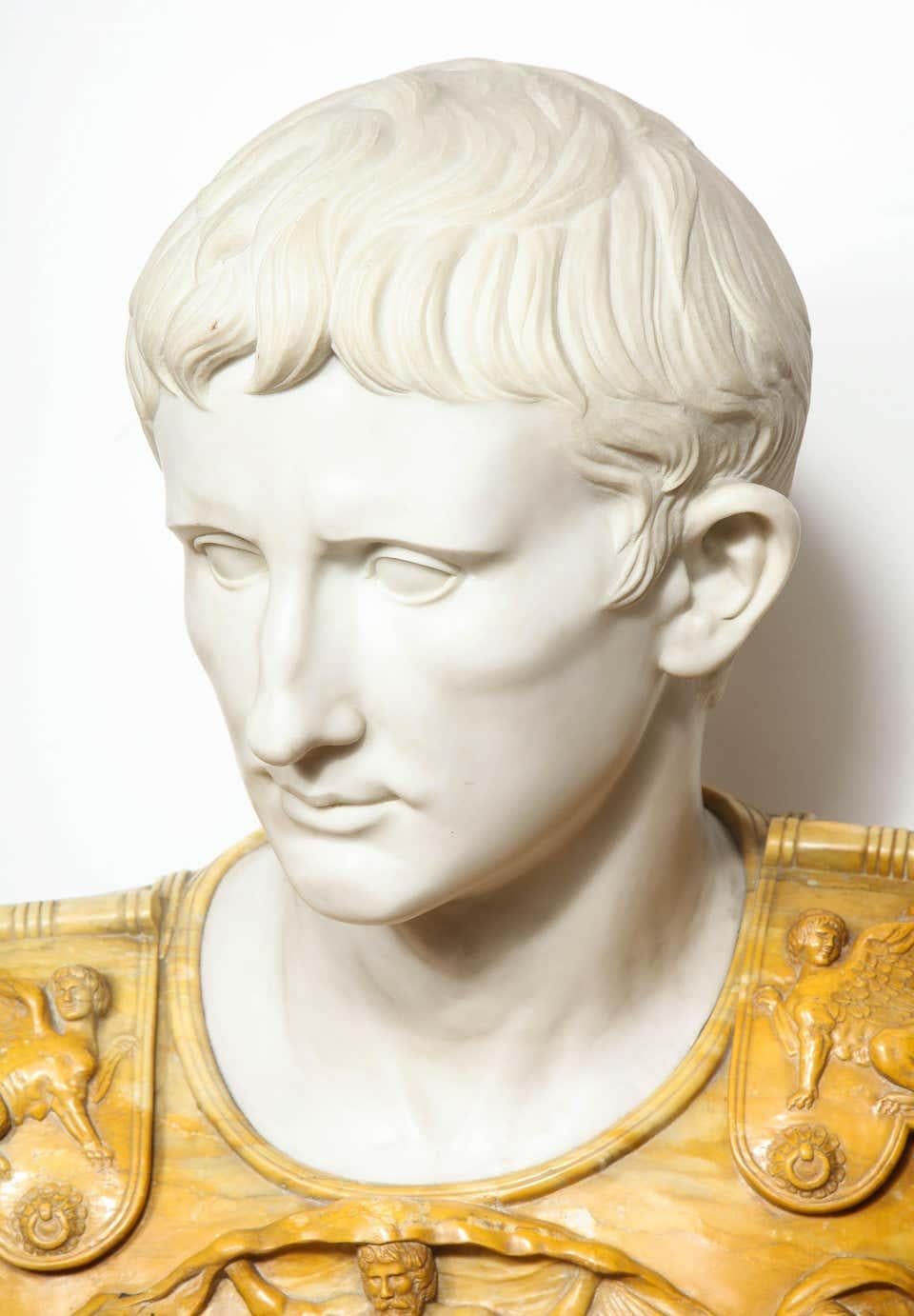 A Museum Quality Carrara and Sienna Marble Bust of Julius Augustus Caesar, 1850 - Beige Figurative Sculpture by Unknown