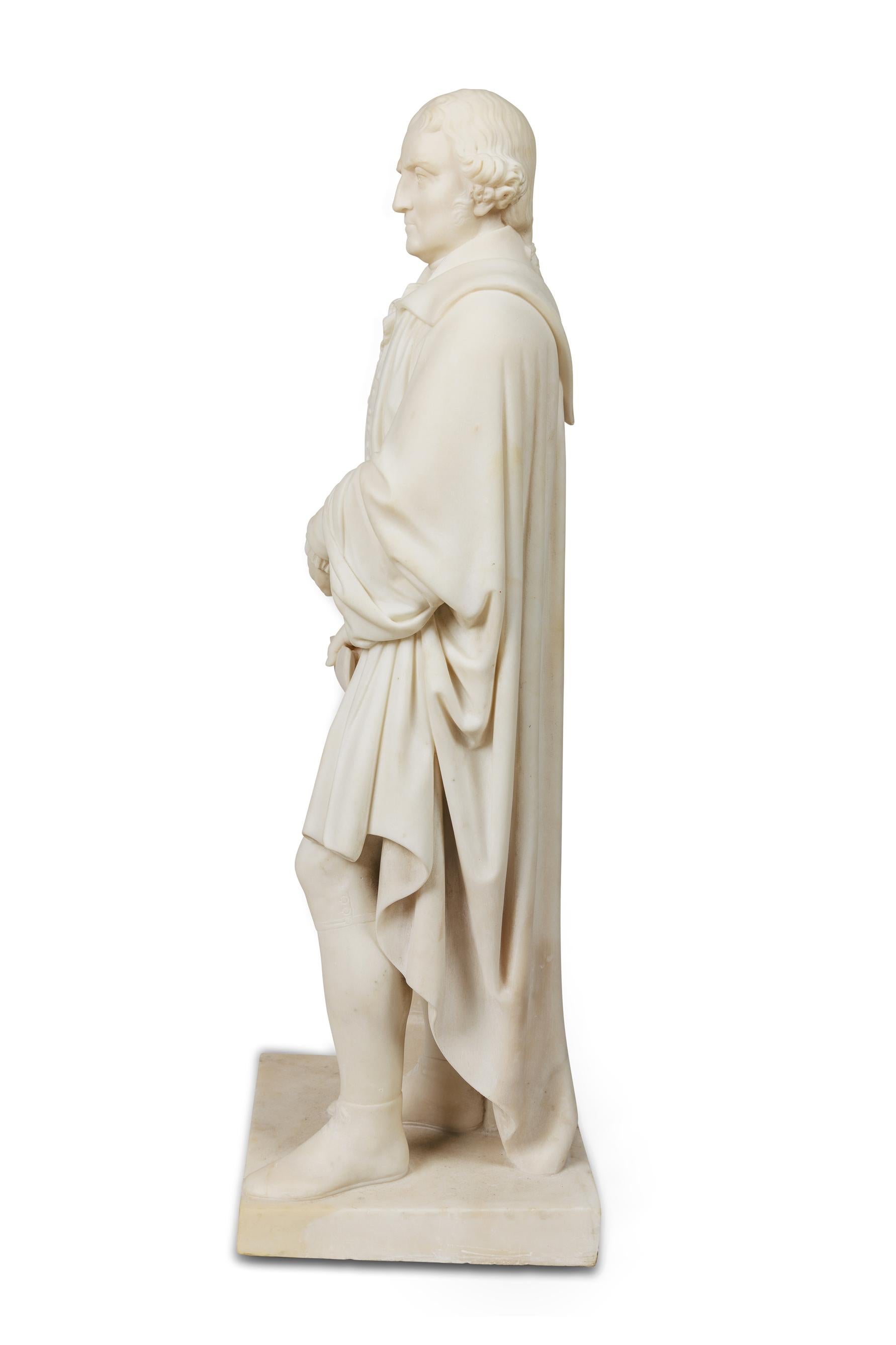 Une rare et importante sculpture américaine en marbre blanc représentant Thomas Jefferson tenant la Déclaration d'Indépendance. Circa 1870, à la manière d'Horatio Stone (1808 -1875).

Inscrit sur le parchemin : Déclaration d'indépendance, Il devient