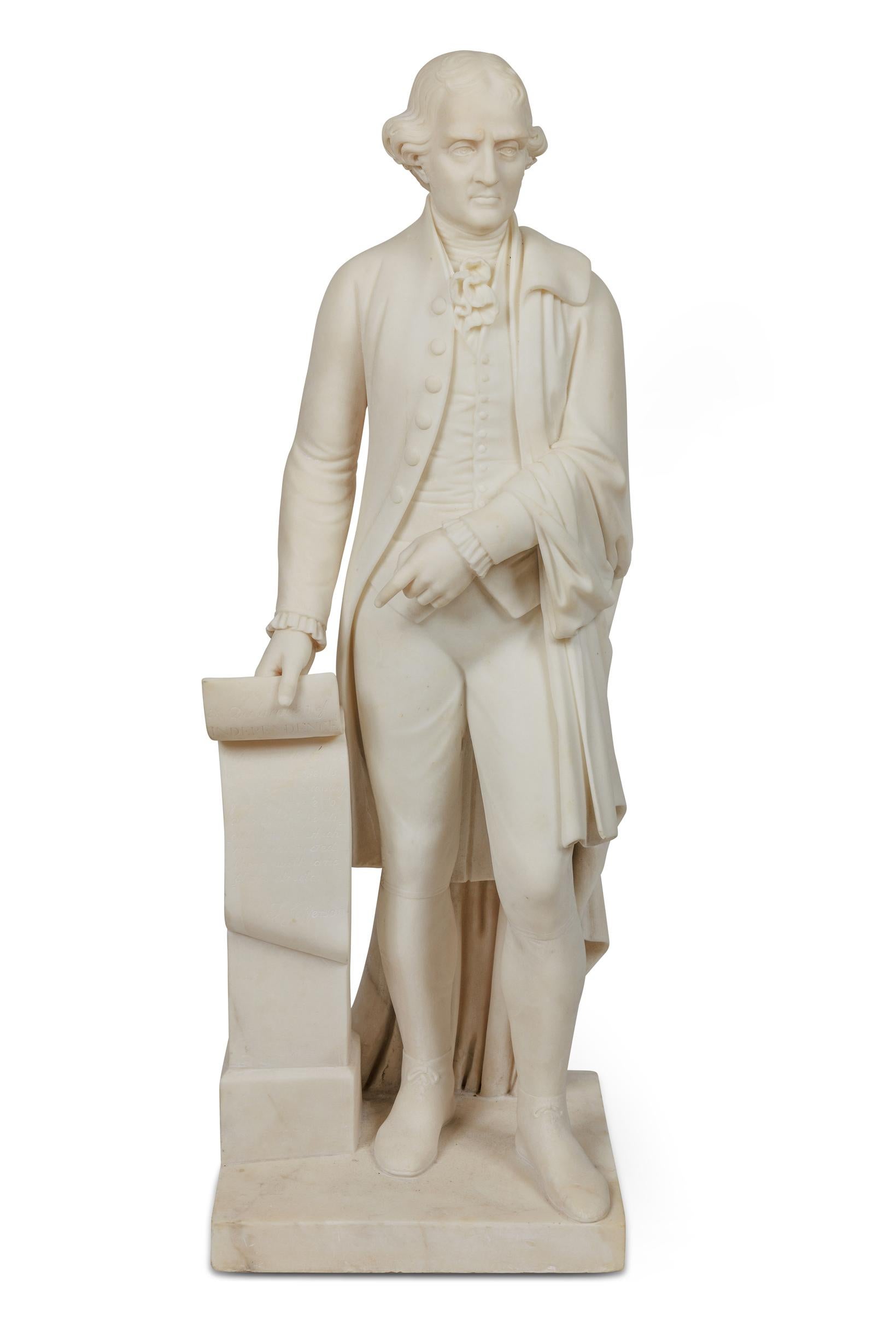 Figurative Sculpture Unknown - Rare et importante sculpture américaine en marbre de Thomas Jefferson, datant d'environ 1870