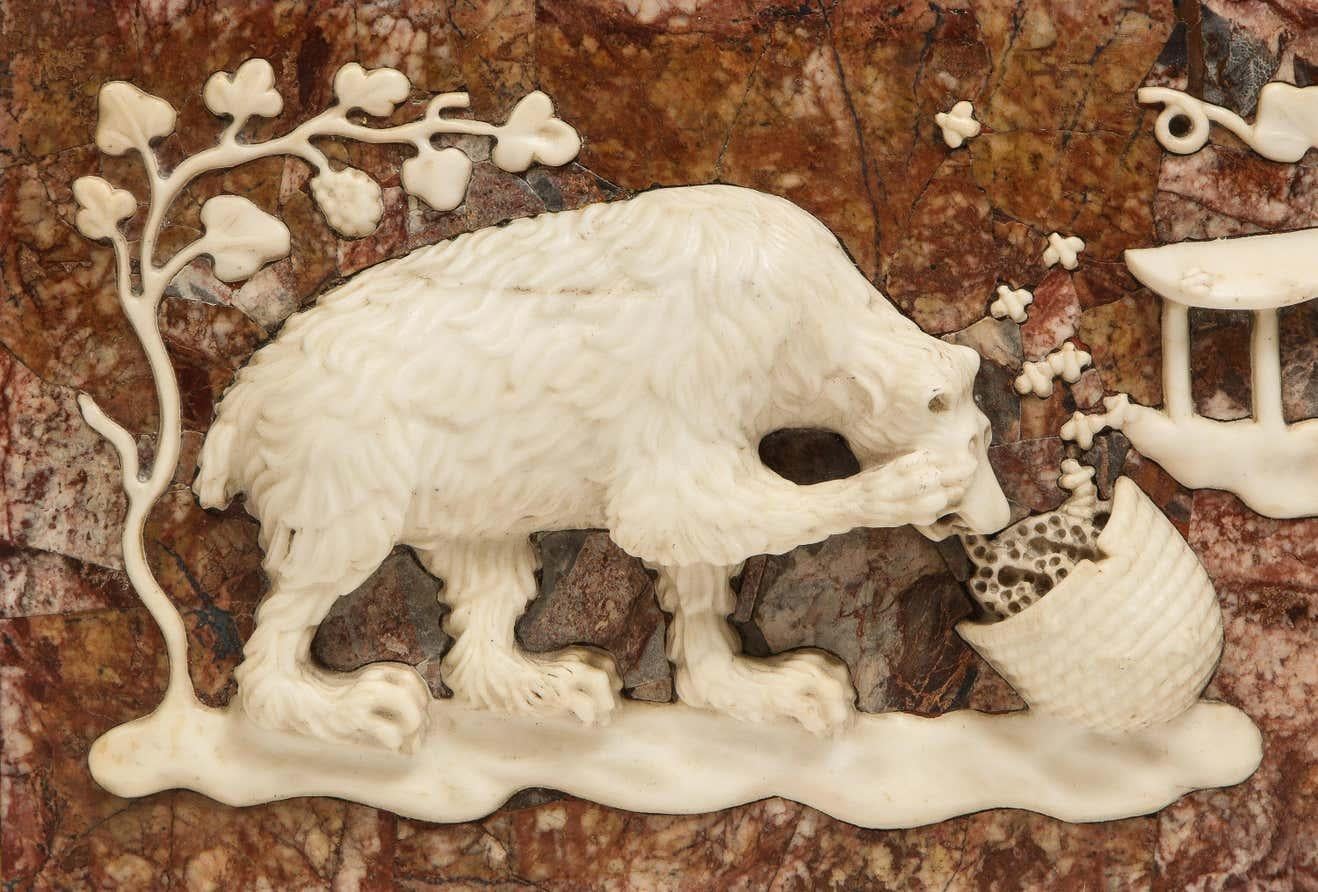 A Rare Italian Grand Tour Marble Frieze Panel Of A Bear Eating Honey - Brown Figurative Sculpture by Unknown