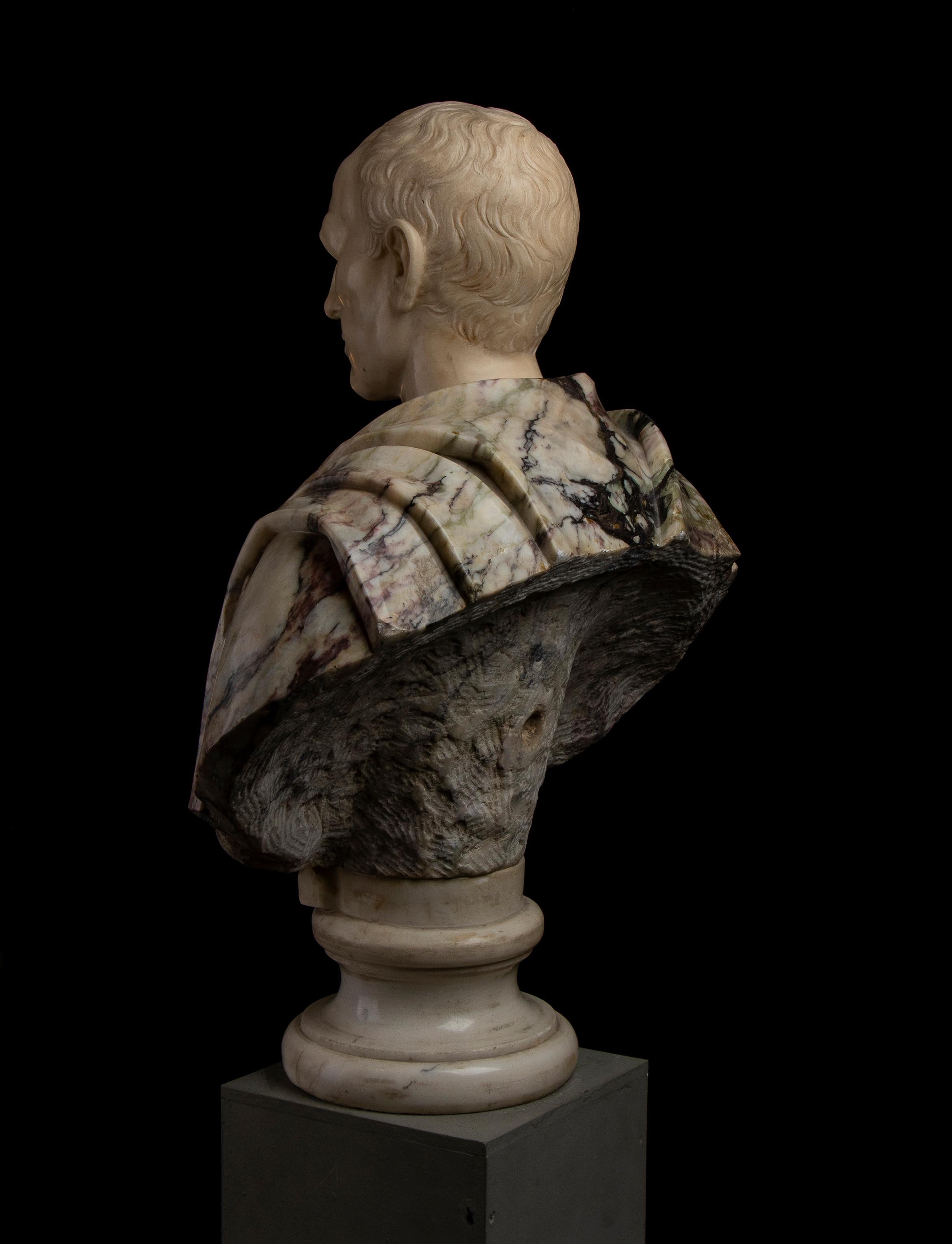 Busto di ritratto di Giulio Cesare in marmo bianco e breccia di Paonazzo romano del 19° secolo in vendita 3