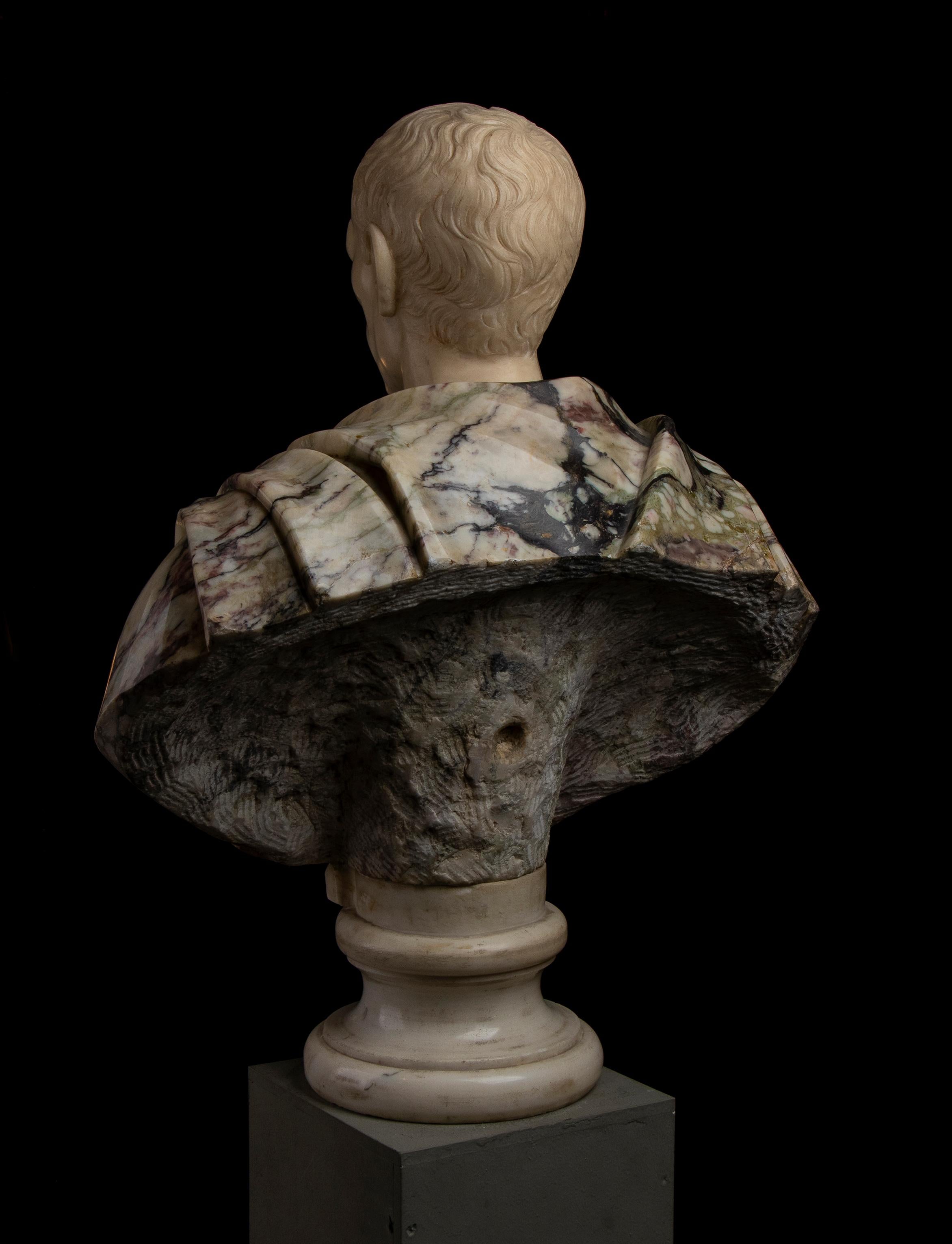 Busto di ritratto di Giulio Cesare in marmo bianco e breccia di Paonazzo romano del 19° secolo in vendita 4