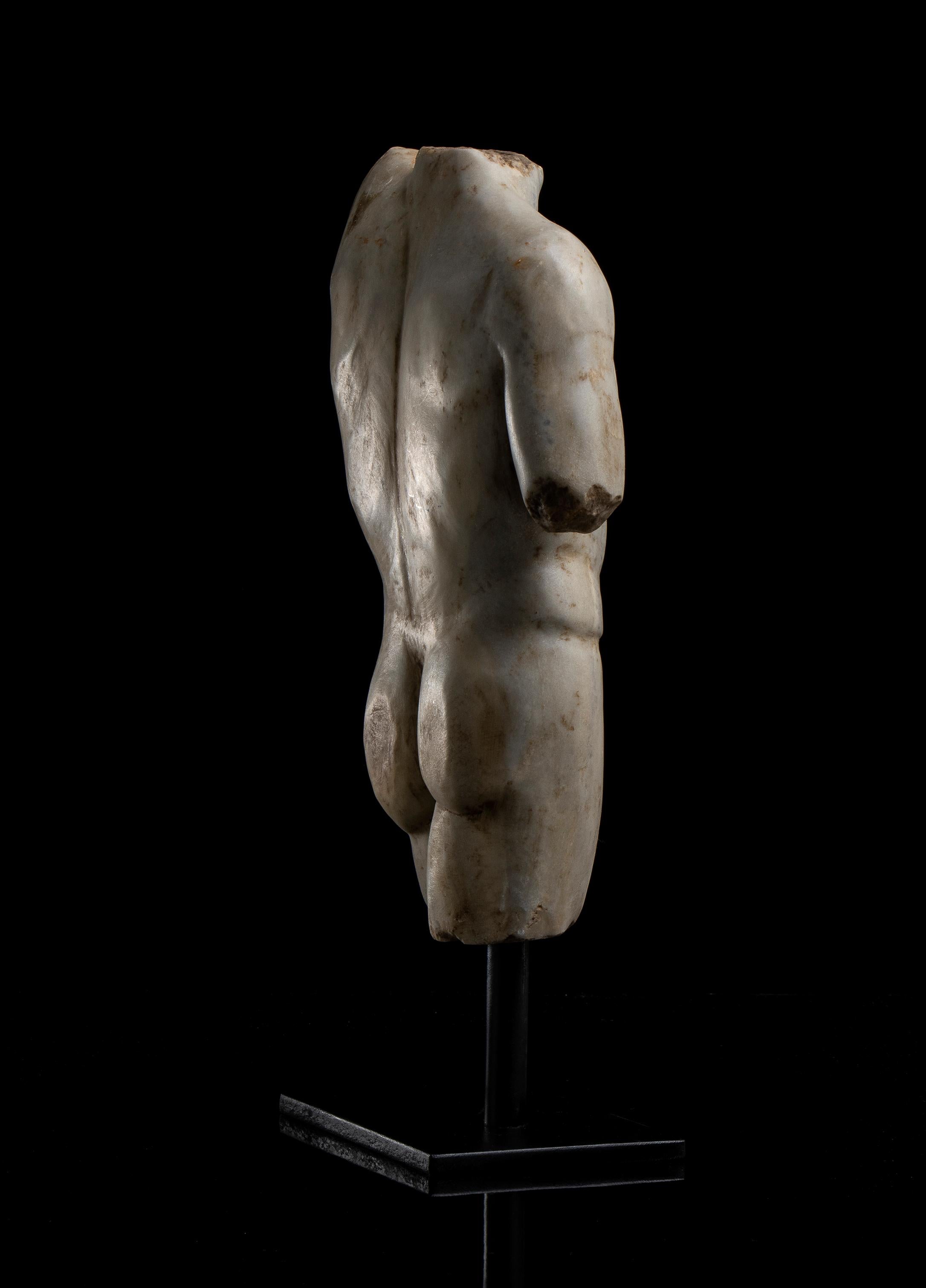 Sculpture romaine en marbre blanc Statuaire Torse d'athlète Grand Tour 19ème 8