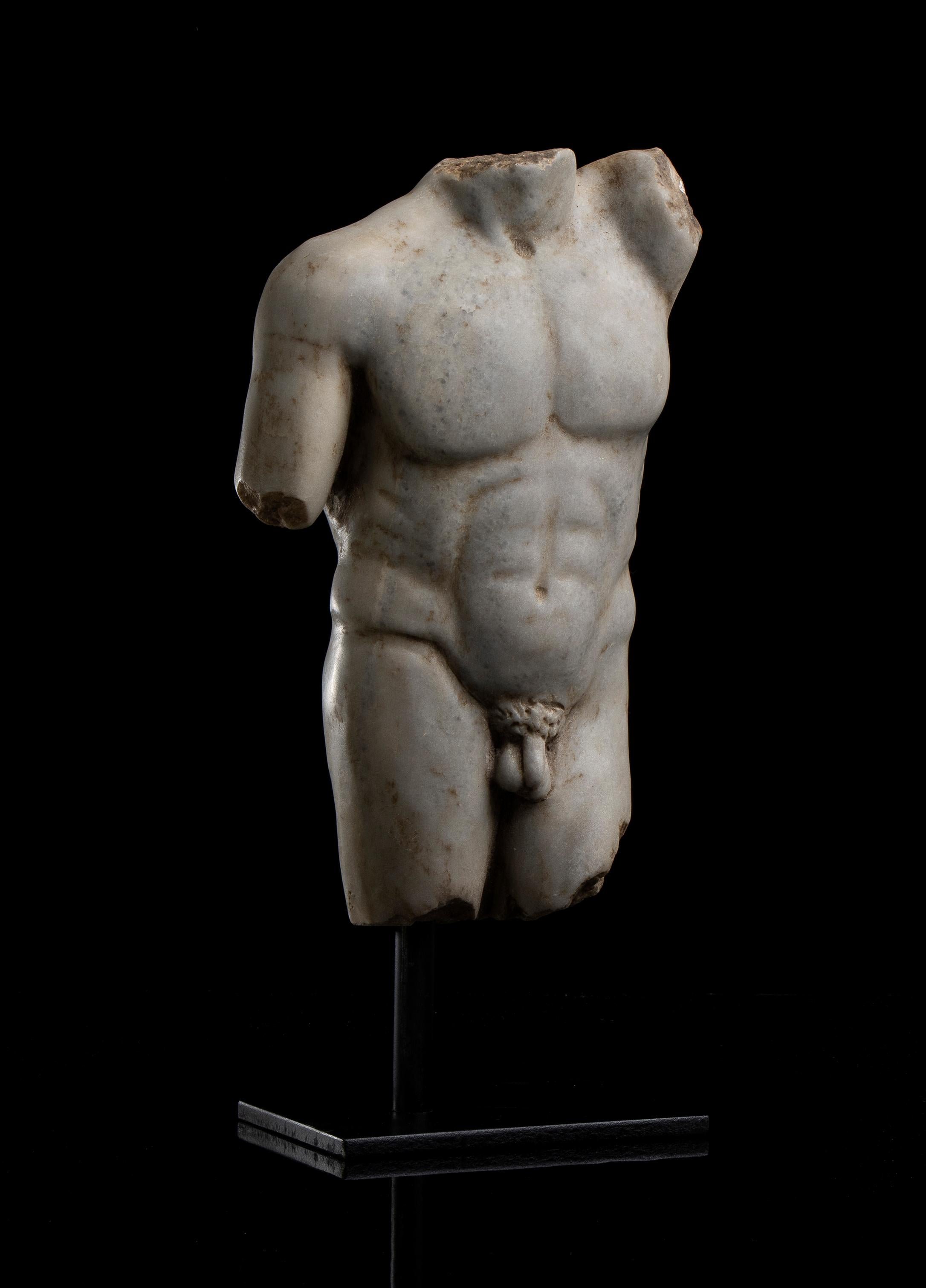 Sculpture romaine en marbre blanc Statuaire Torse d'athlète Grand Tour 19ème 11