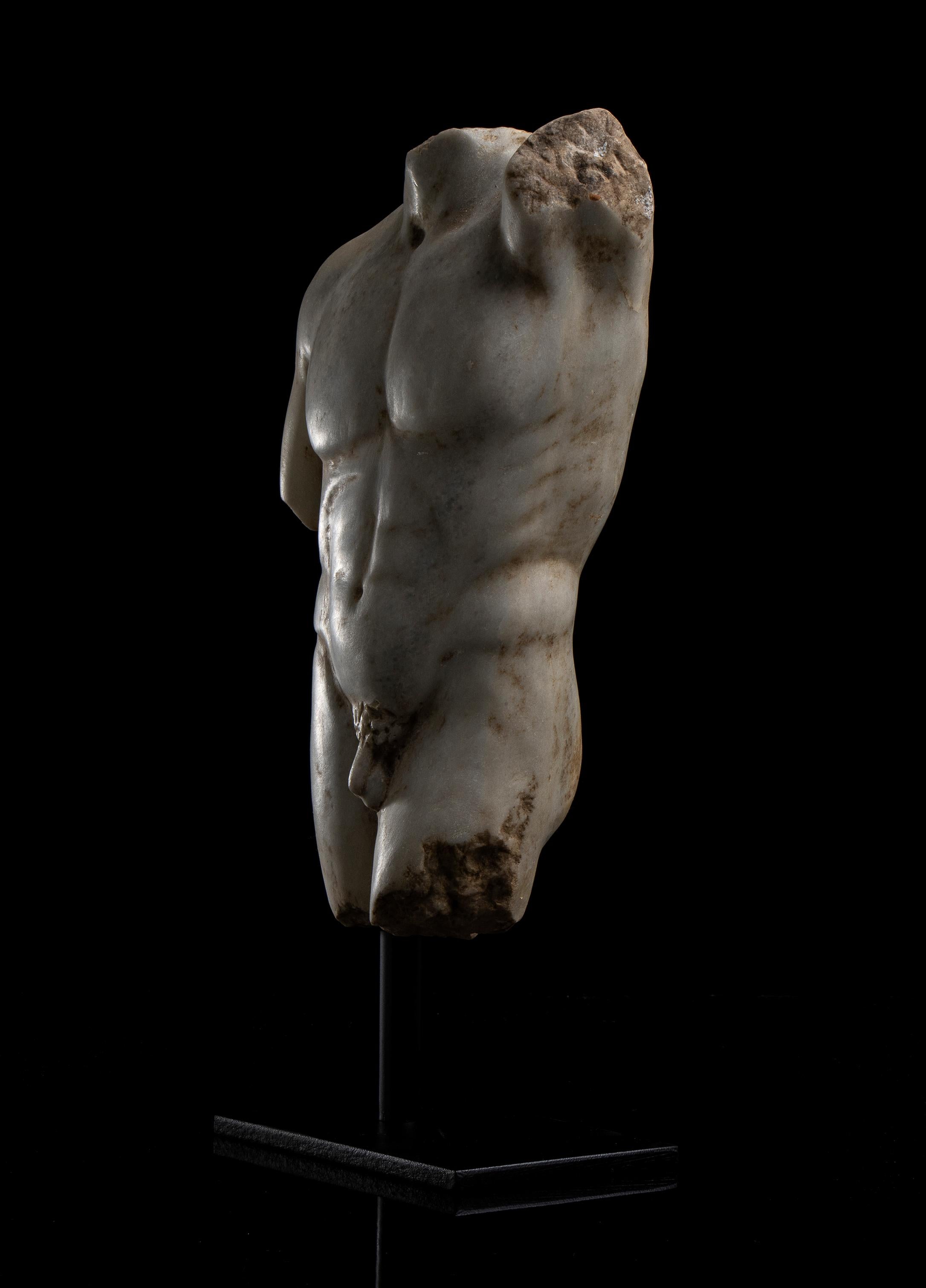 Sculpture romaine en marbre blanc Statuaire Torse d'athlète Grand Tour 19ème 1