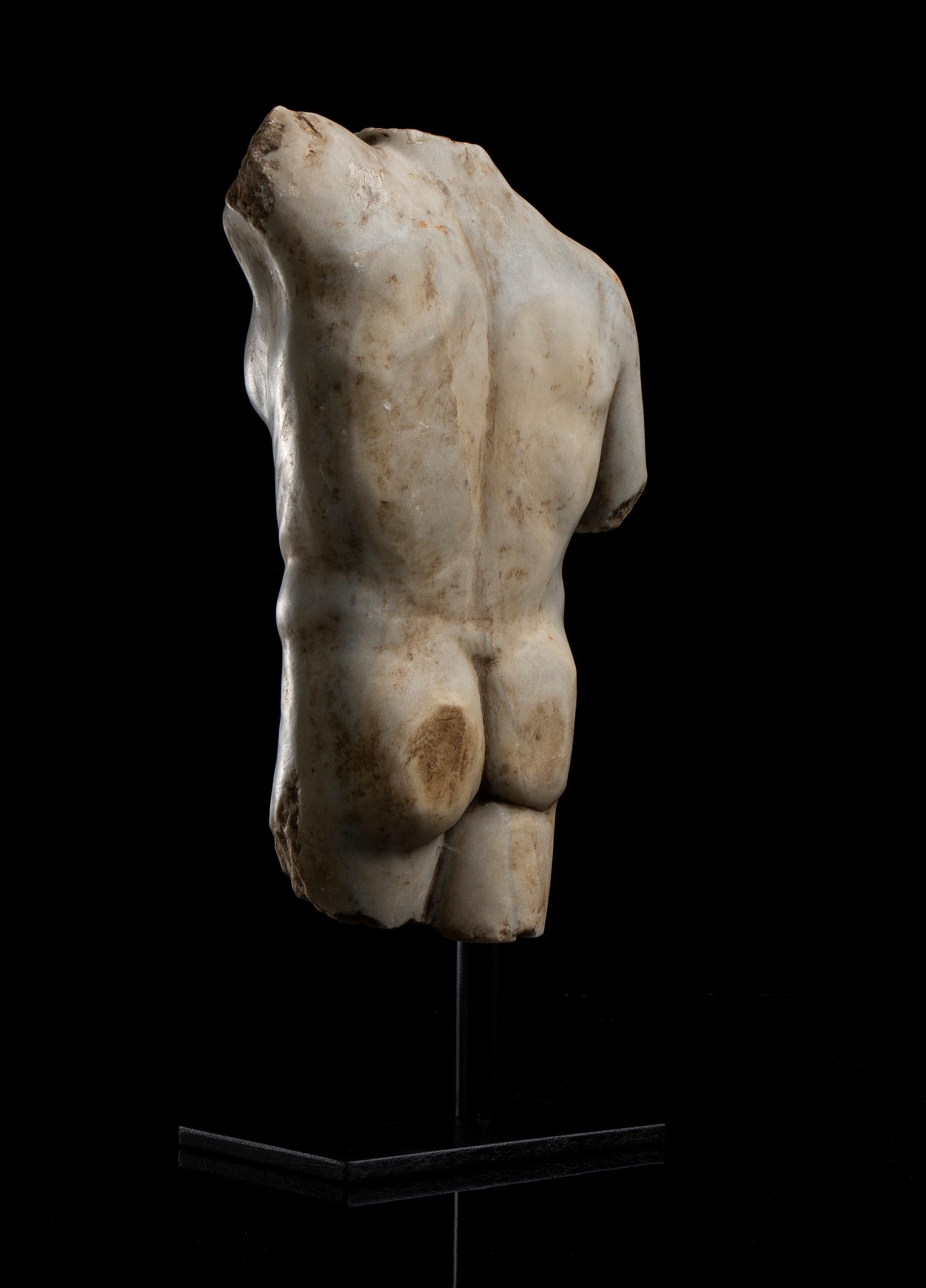 Sculpture romaine en marbre blanc Statuaire Torse d'athlète Grand Tour 19ème 4