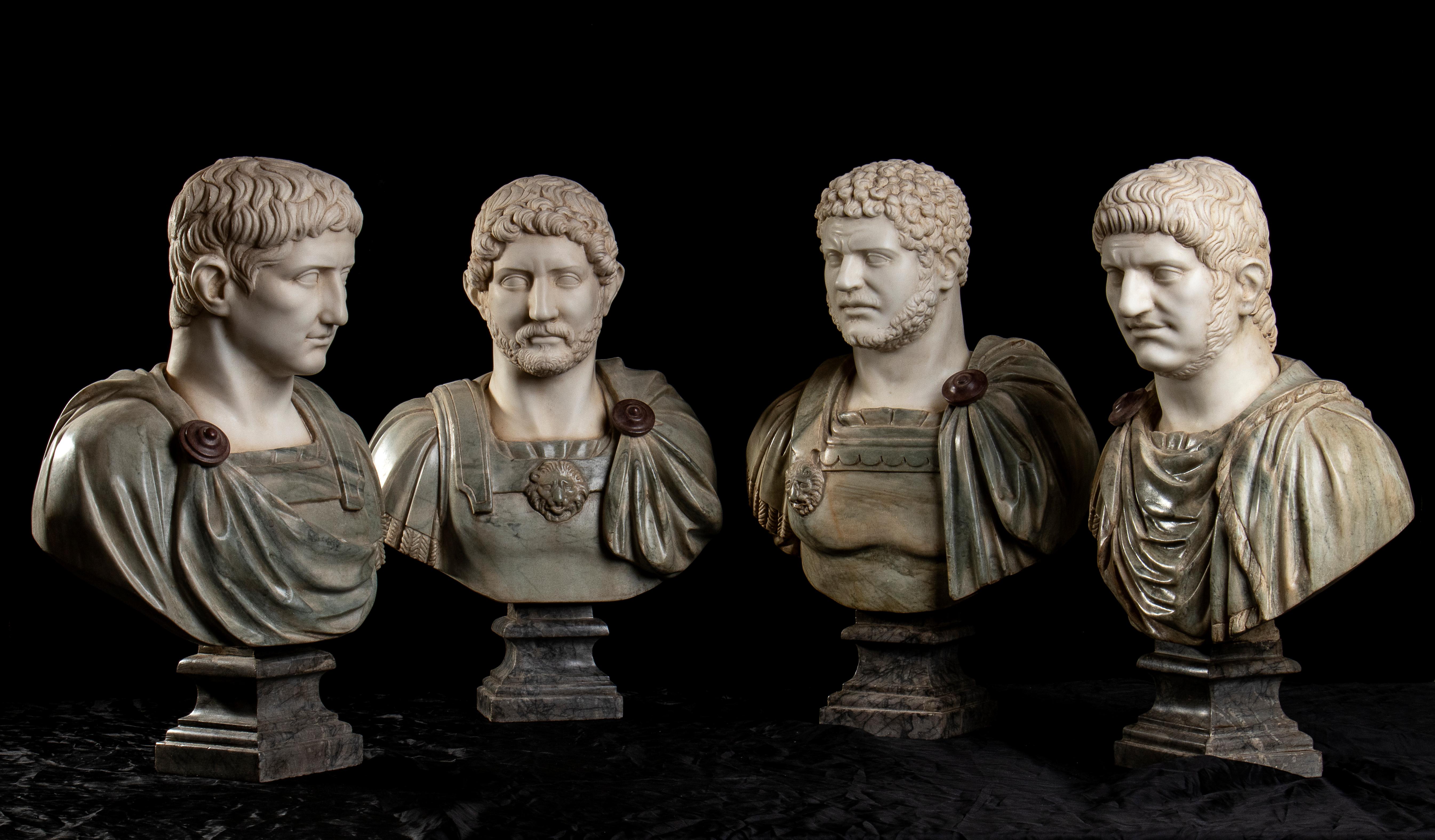 A Set Of Four Italians Specimen Marble Busts Of Roman Emperors Grand tour Style - Sculpture by Unknown
