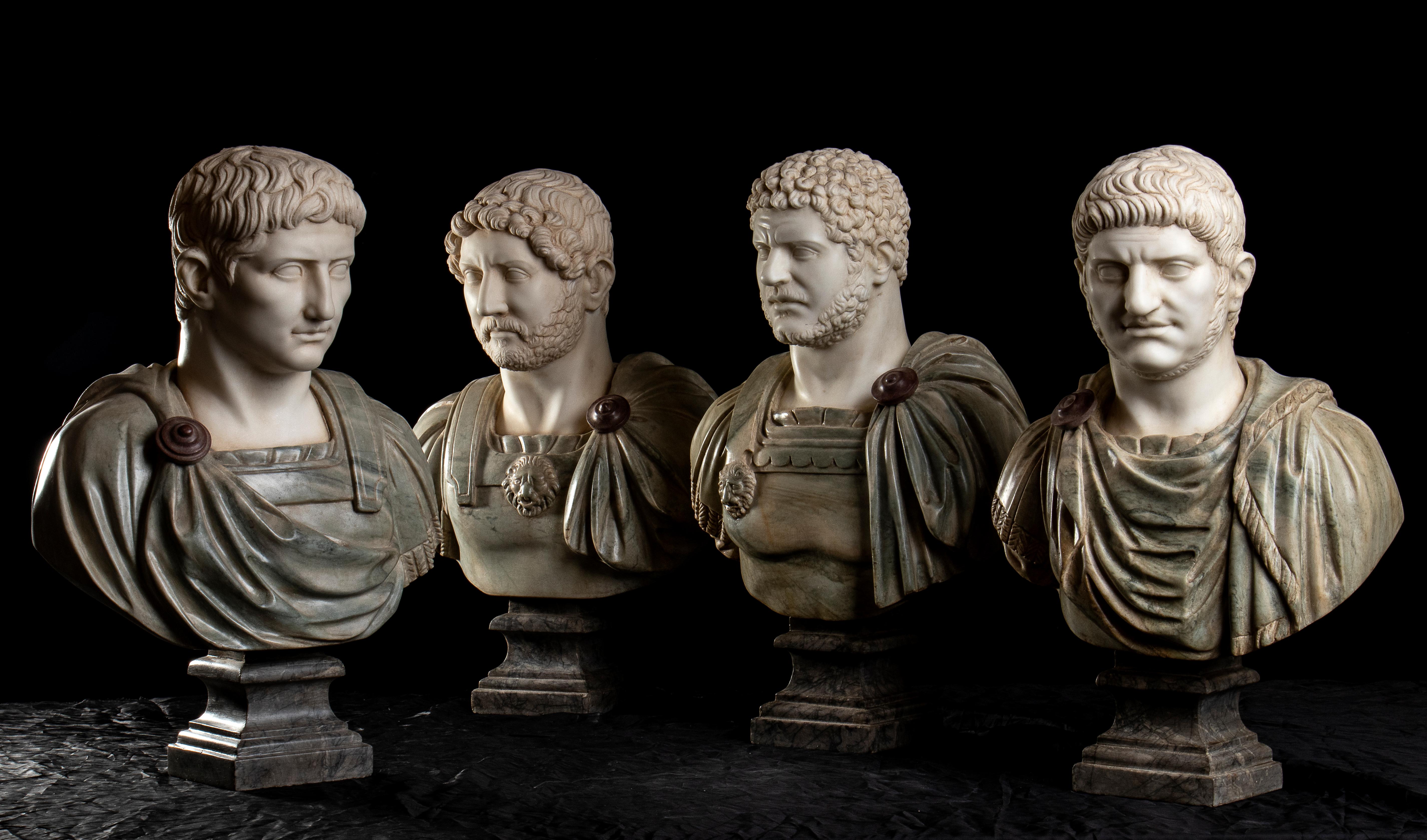 Unknown Figurative Sculpture - A Set Of Four Italians Specimen Marble Busts Of Roman Emperors Grand tour Style