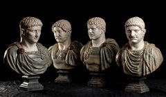 Vintage A Set Of Four Italians Specimen Marble Busts Of Roman Emperors Grand tour Style