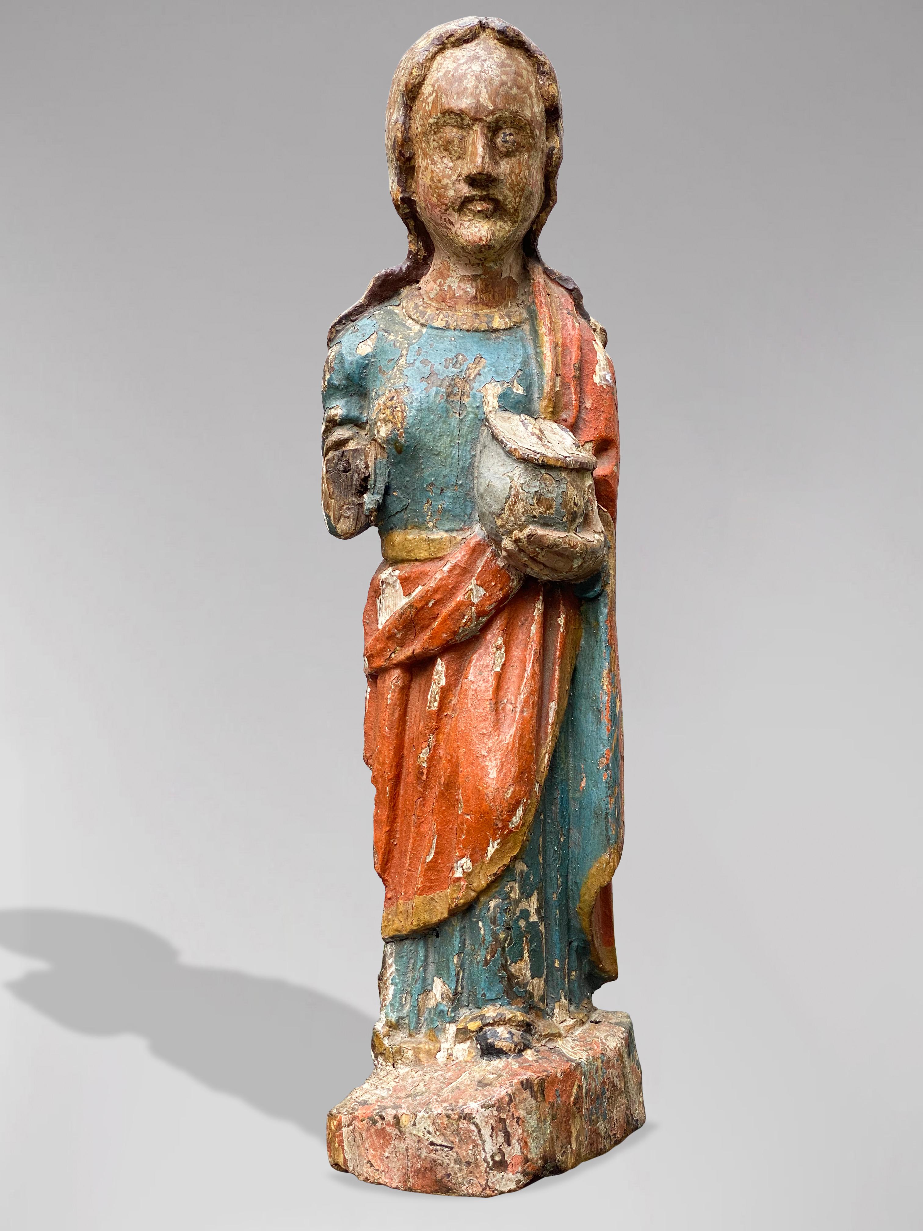 Unknown Figurative Sculpture - A Spanish Gothic Statue of Saint Mary Magdalene, Late 15th Century