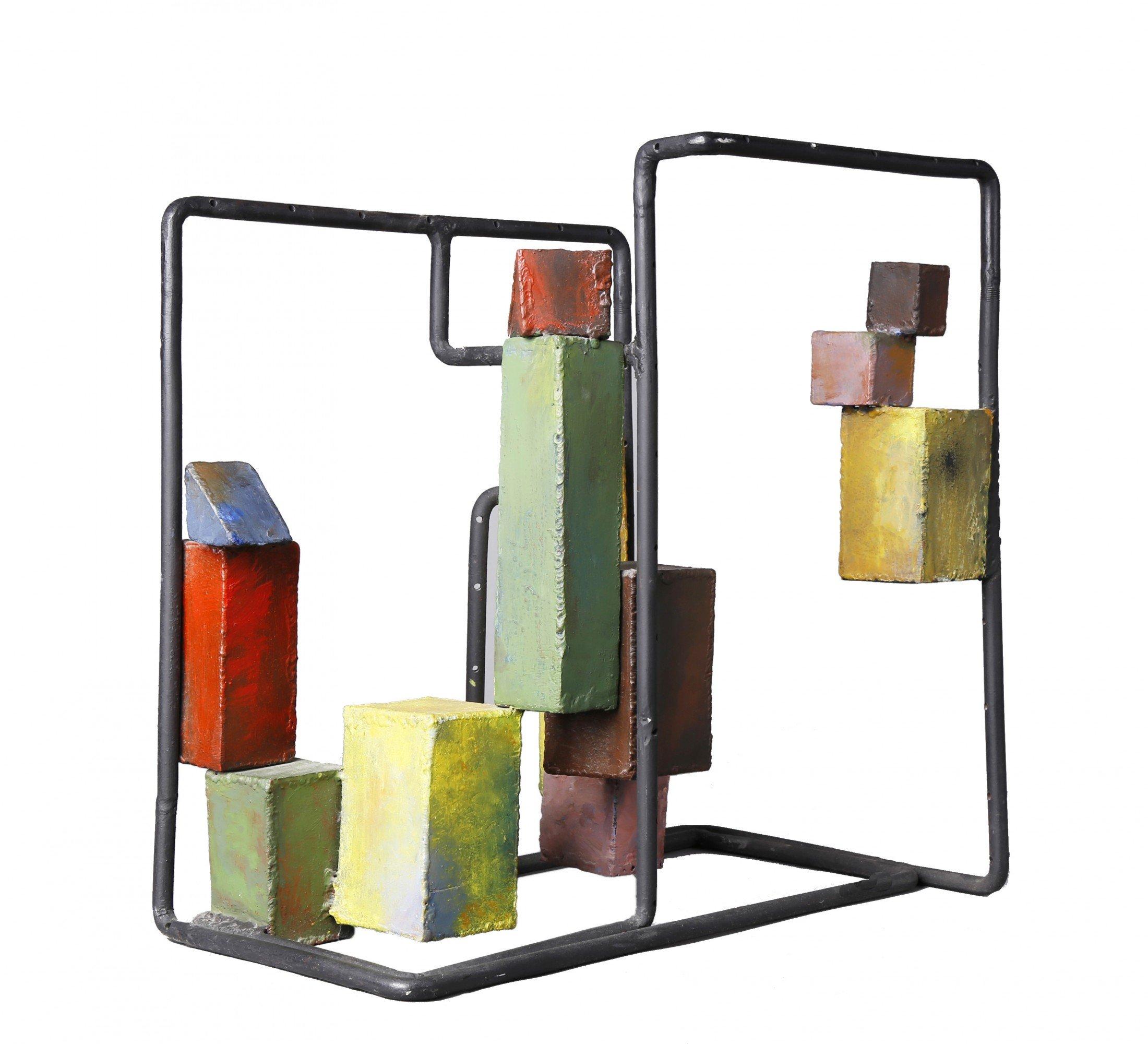 Abstract Sculpture di Unknown - Scultura astratta di paesaggio urbano, metà del XX secolo