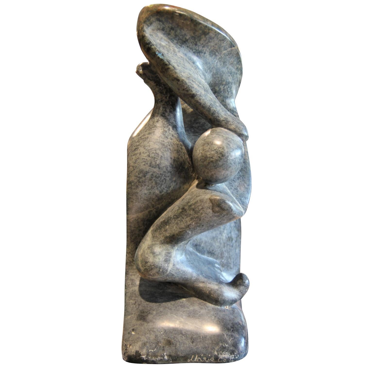 Abstract Figurative Marble Scuplture Signed Mario C: G: - Gray Figurative Sculpture by Unknown