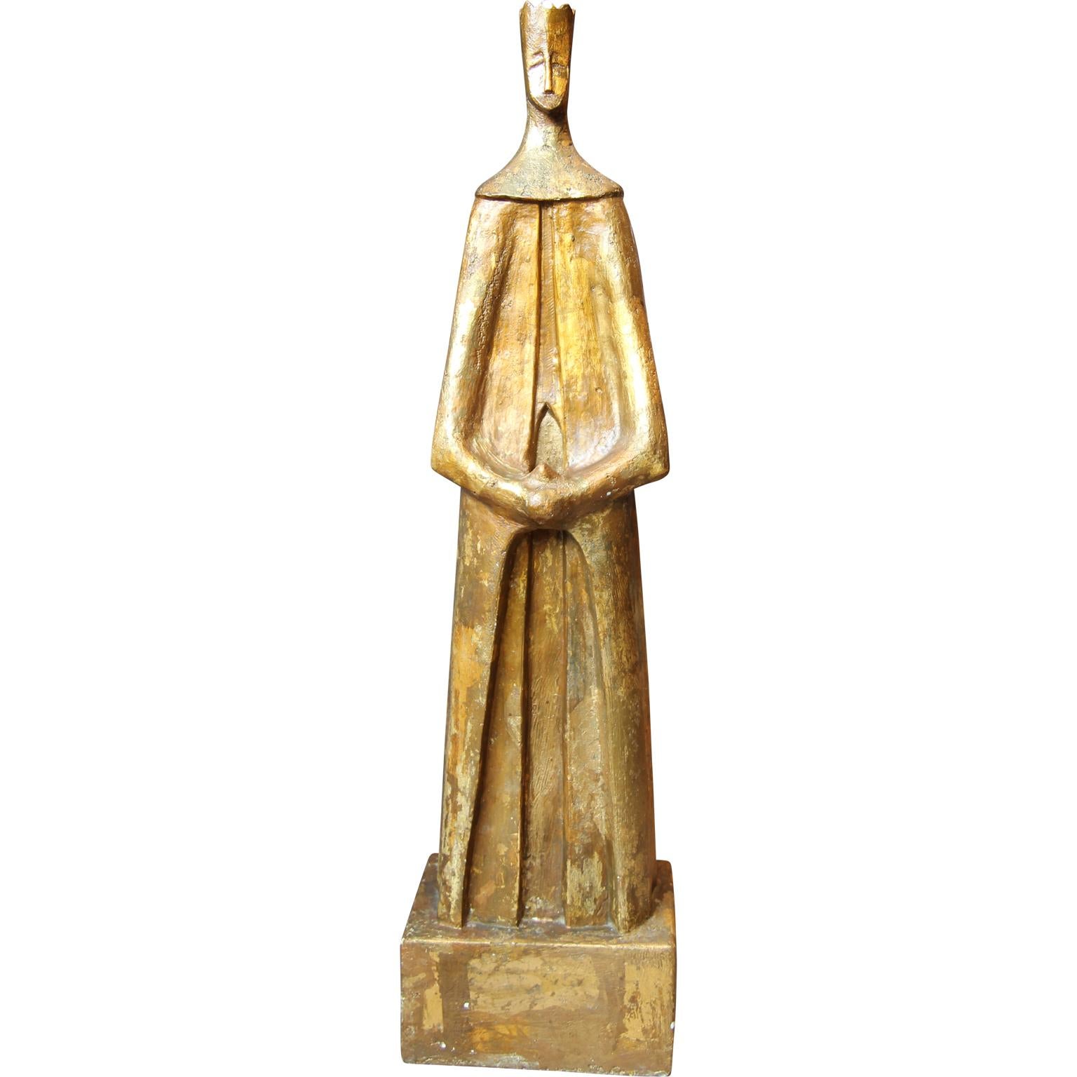 Unknown Abstract Sculpture - Abstract Gold King Statue with Patinaed Gold Leaf and Plaster 