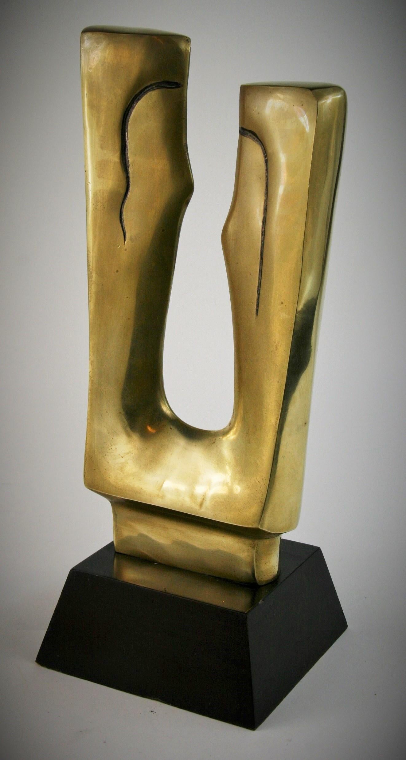 3-394 Large abstract sculpture of a man and woman on wood base