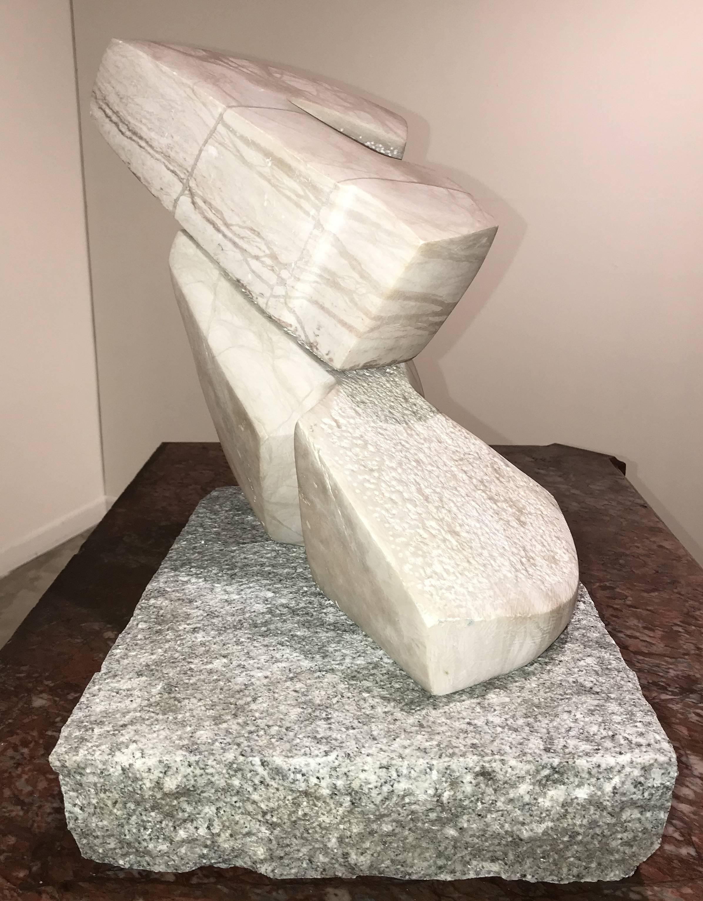Abstract Marble Sculpture on Granite Plinth - Beige Abstract Sculpture by Unknown