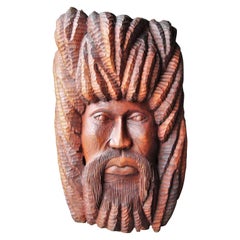 Abstract Wooden Teak Hand Carved Figurative Face Sculpture