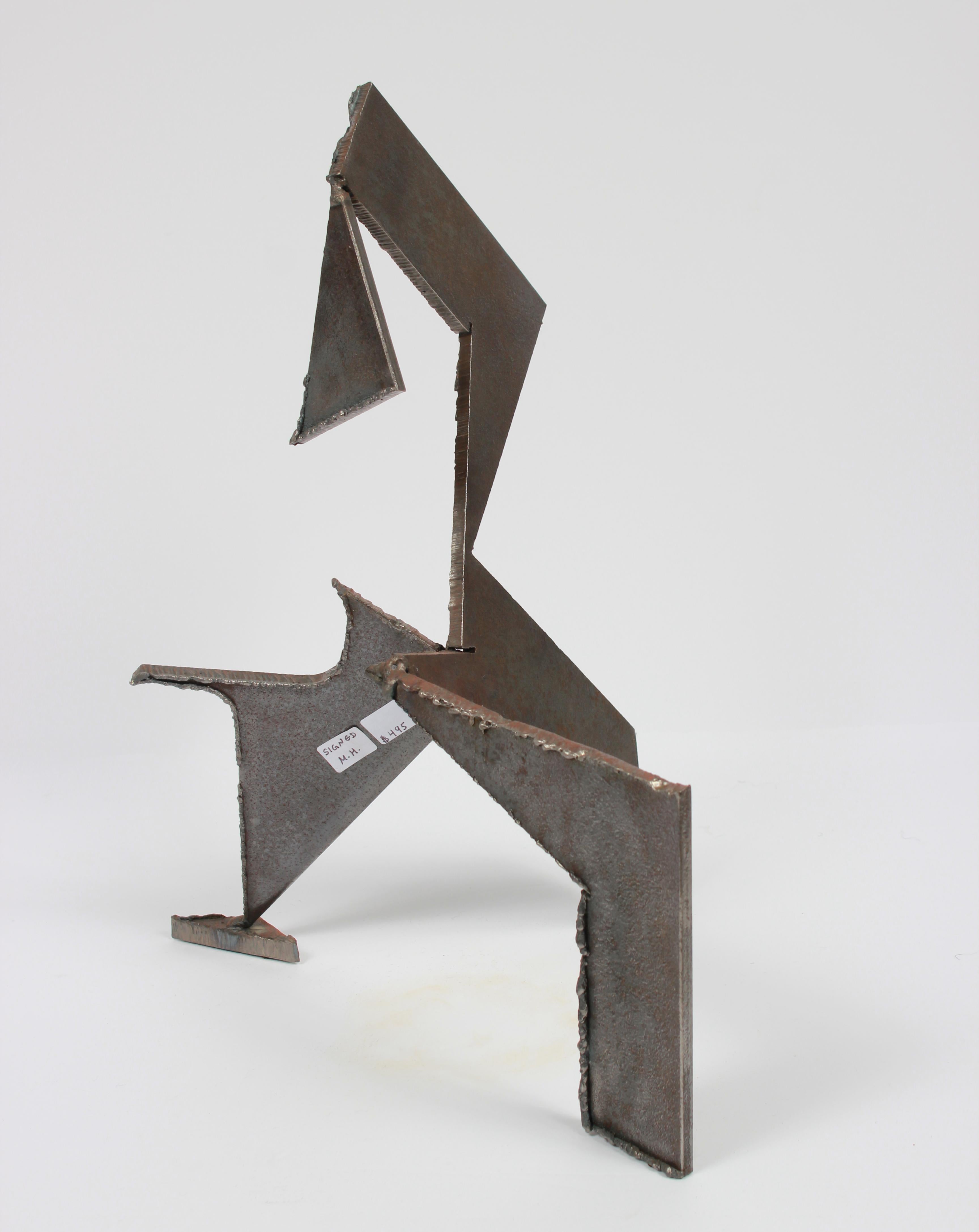 Abstracted Geometric Welded Steel Sculpture, Late 20th Century - Gray Abstract Sculpture by Unknown
