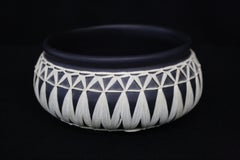 Vintage Acoma Vessel-Black pottery with straw weaving