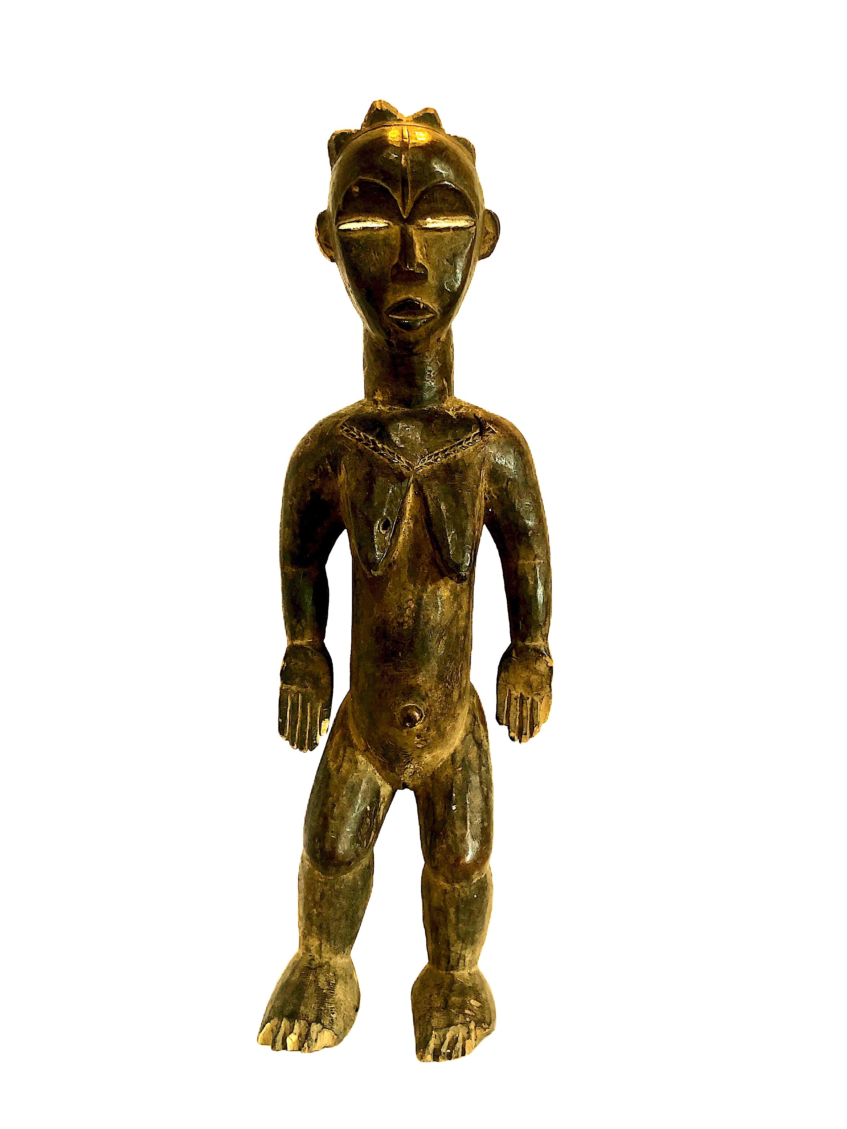 Unknown Figurative Sculpture - African Hand-carved Wooden Female Figure