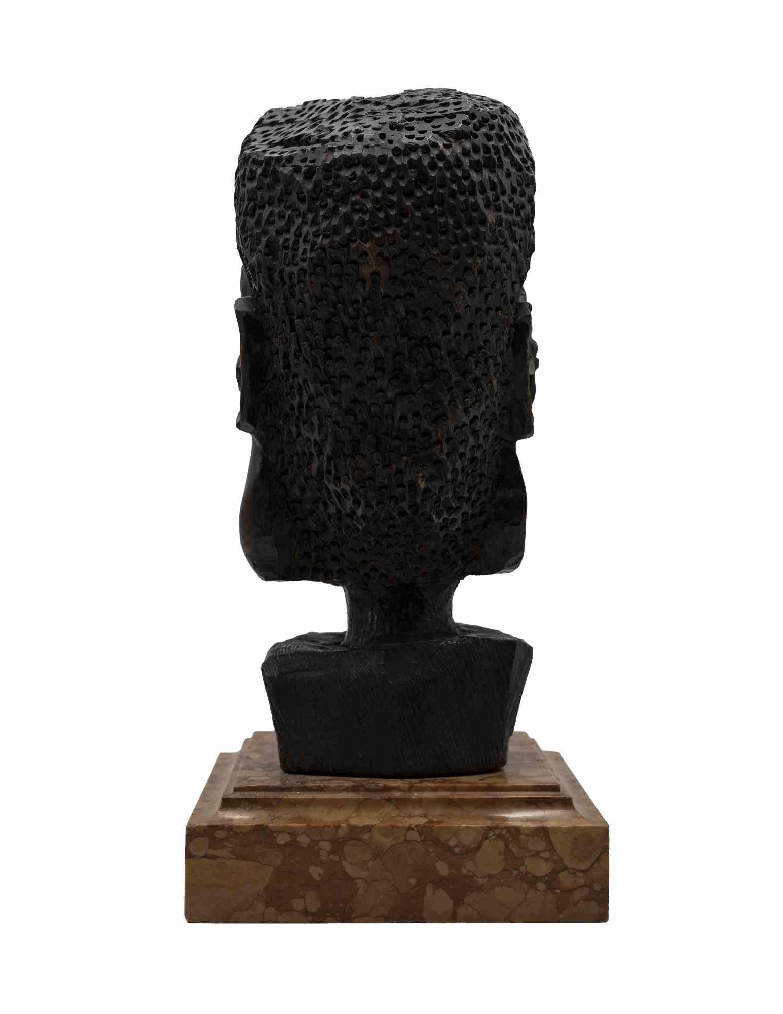 African Head - Sculpture - Mid 20th Century - Black Figurative Sculpture by Unknown
