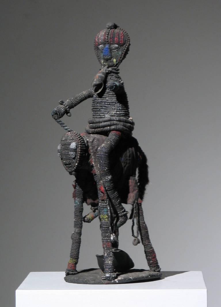 African Yoruba Beaded Horse and Rider - Sculpture by Unknown