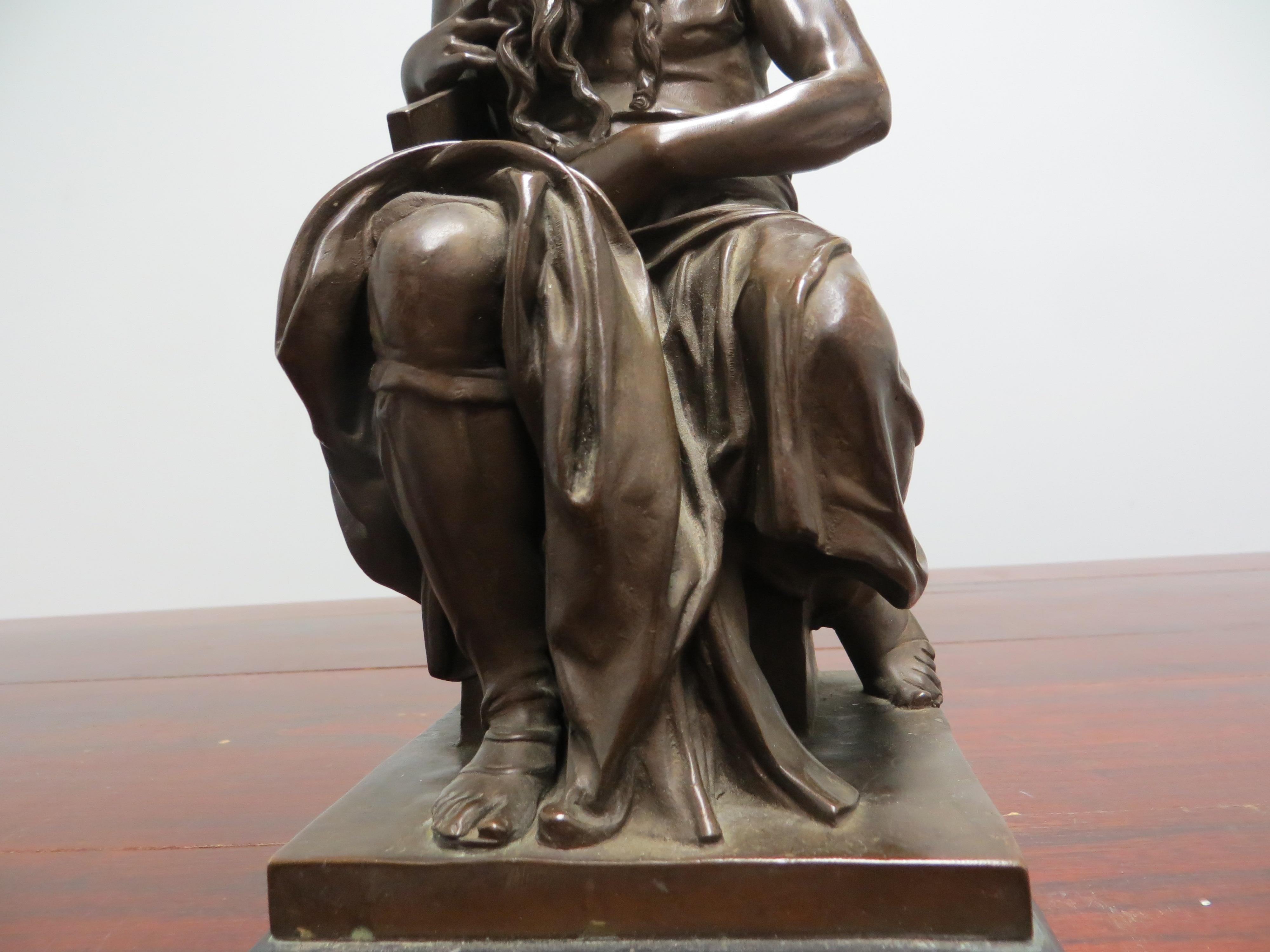 After Michel Ange. Moses holding the Book of the Law, bronze - Renaissance Sculpture by Unknown