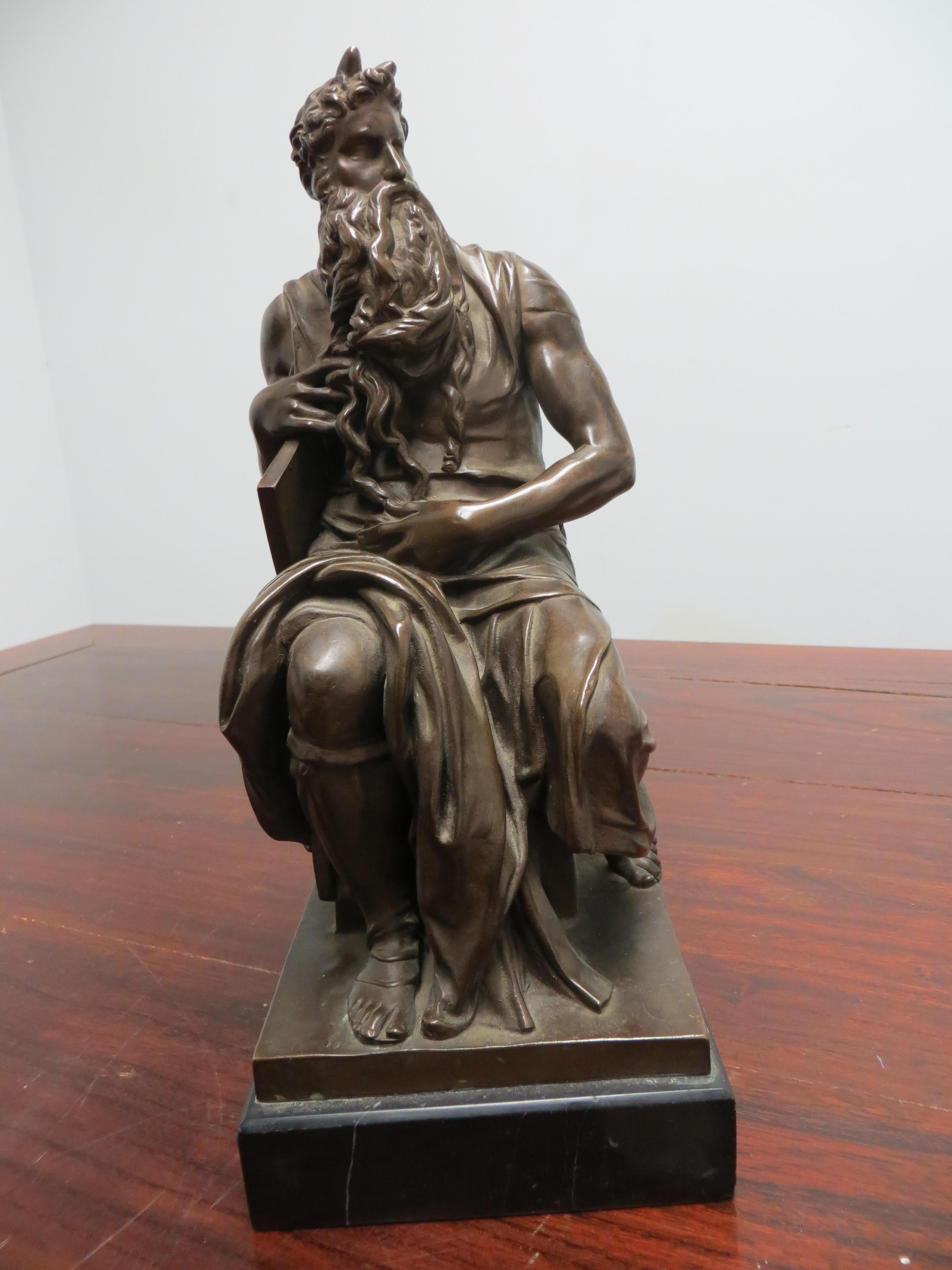 After Michel Ange. Moses holding the Book of the Law, bronze - Sculpture by Unknown